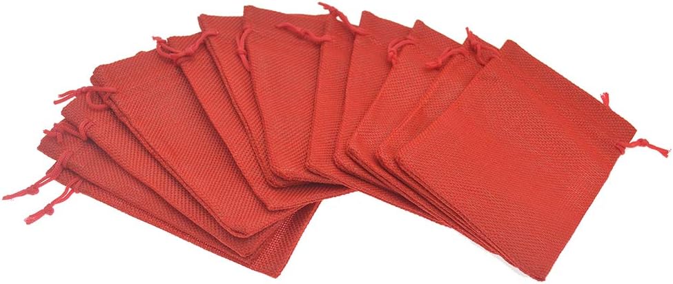 50Pcs Burlap Gift Bags 5 x 7 Inch, Red Linen Drawstring Christmas Candy Bags, Jute Sacks Jewelry Pouches Wedding Party Favor Bags
