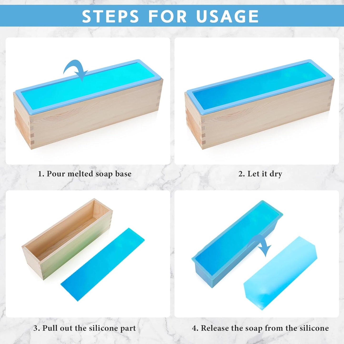 3 Pcs 42oz Soap Loaf Mold Flexible Rectangular Silicone Soap Molds Wood Box Tray Making Supplies for Homemade Craft DIY Tool(Green, Pink, Blue)