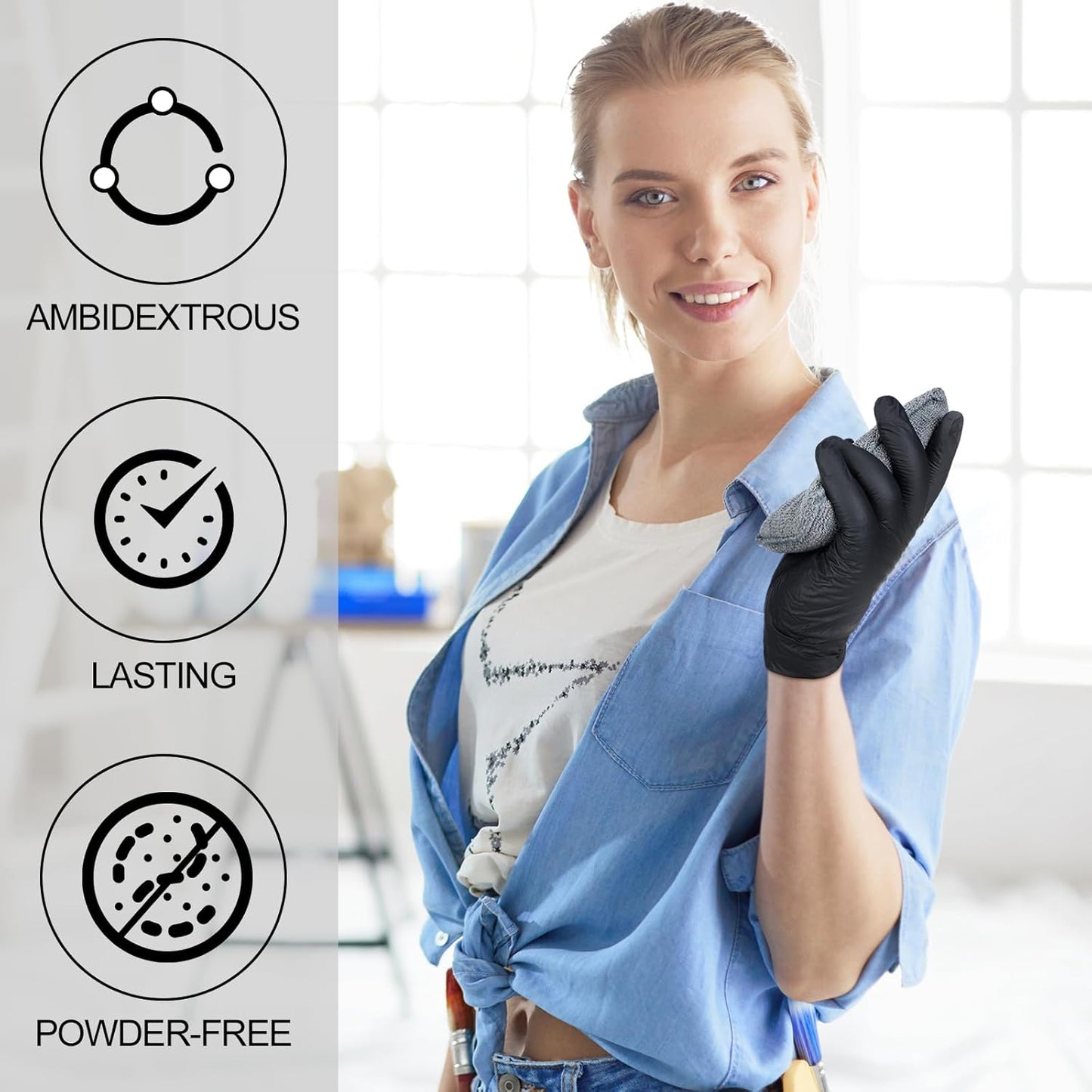 24 Set Wood Stain Applicators and Disposable Latex Gloves Microfiber Stain Sponge Pads for Wood and Oil Based Finishes(Gray)