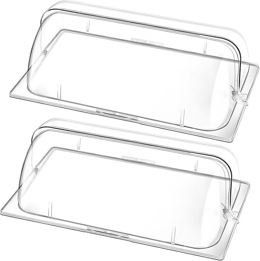 2 Pcs Clear Chafing Dish Covers Full Size Plastic Roll Top Chafing Dish Lid 21 x 13 x 6.7 Inches Food Pan Covers Plate Lid for Hot Buffet Cake Cupcake Dessert Display Bakery Outdoor Restaurant Hotel