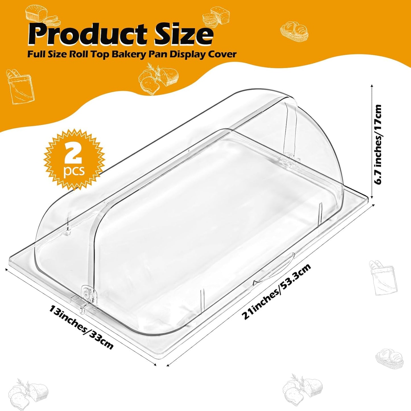 2 Pcs Clear Chafing Dish Covers Full Size Plastic Roll Top Chafing Dish Lid 21 x 13 x 6.7 Inches Food Pan Covers Plate Lid for Hot Buffet Cake Cupcake Dessert Display Bakery Outdoor Restaurant Hotel