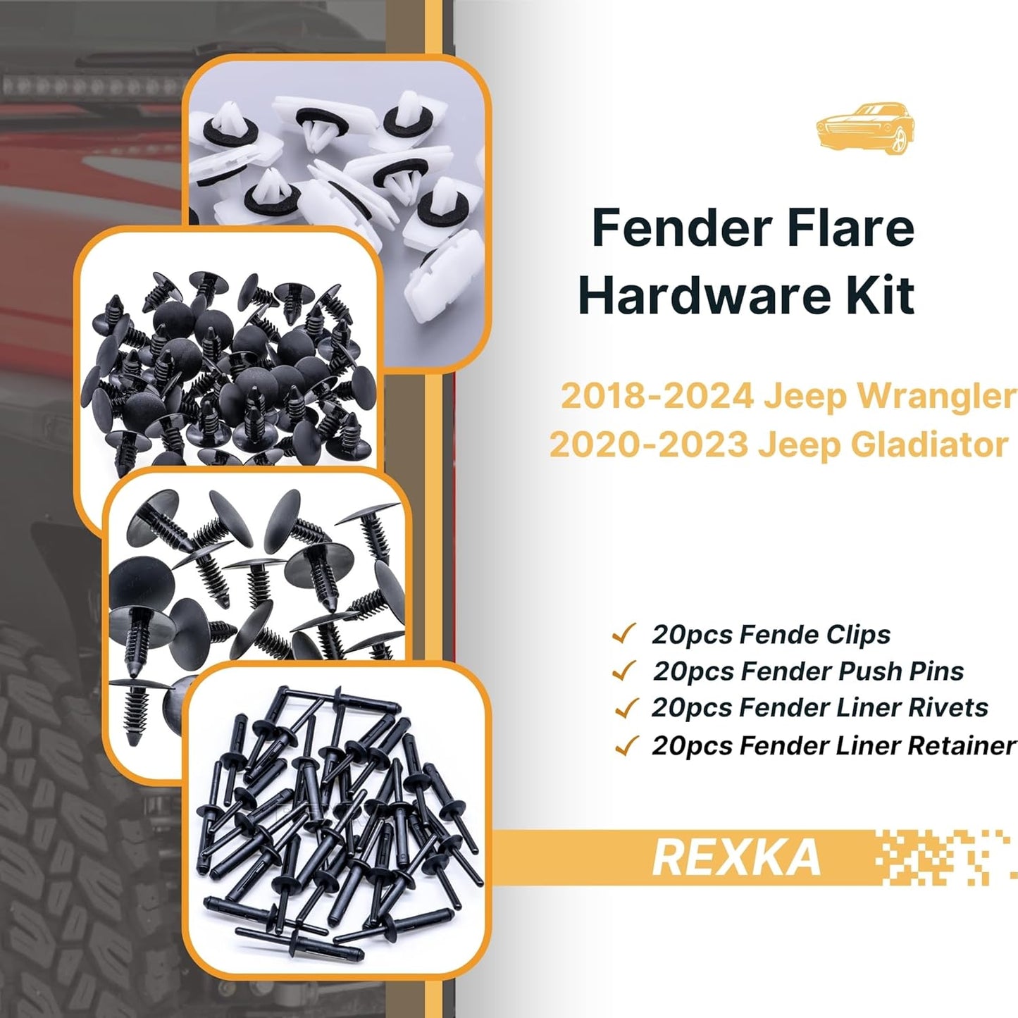 Rexka 60pcs Fender Flare Hardware Kits for Jeep Wrangler JL 2018-2024 Jeep Gladiator 2020-2023 JT Ram 1500 68526185AA 6506007AA 6506293AA 6505411AA Jeep Fender Clips