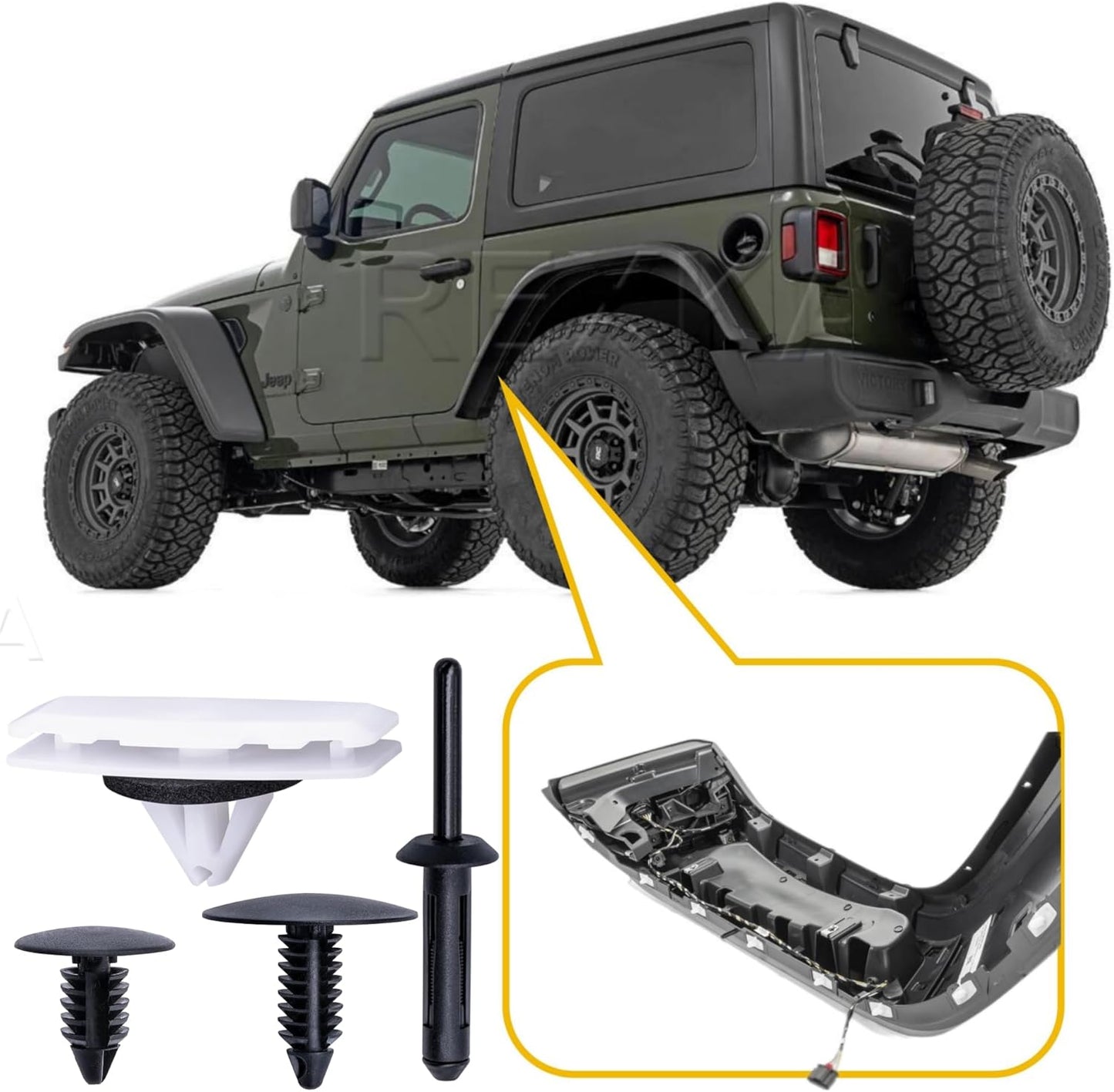 Rexka 60pcs Fender Flare Hardware Kits for Jeep Wrangler JL 2018-2024 Jeep Gladiator 2020-2023 JT Ram 1500 68526185AA 6506007AA 6506293AA 6505411AA Jeep Fender Clips
