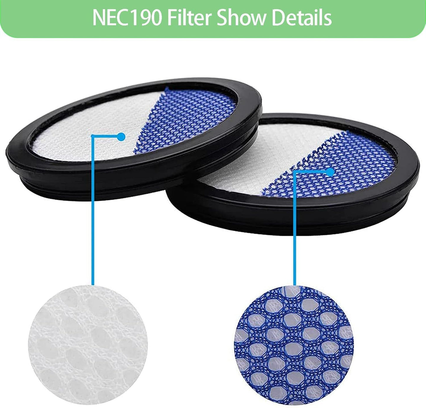 6 Pack Replacement ilters or Eureka RapidClean Pro Cordless Stick Vacuum Cleaner NEC180 NEC185 NEC186 NEC190