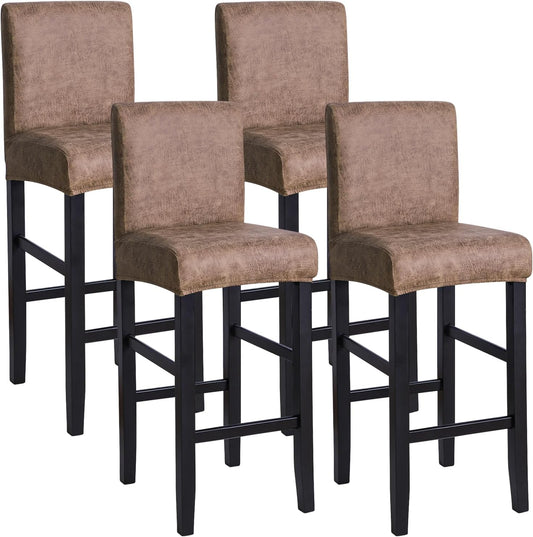 FORCHEER Bar Stool Chair Cover with Backs Set of 4 Leather Looking Barstool Slipcover for Short Back Counter Chairs Removable Washable (4PC,Camel)