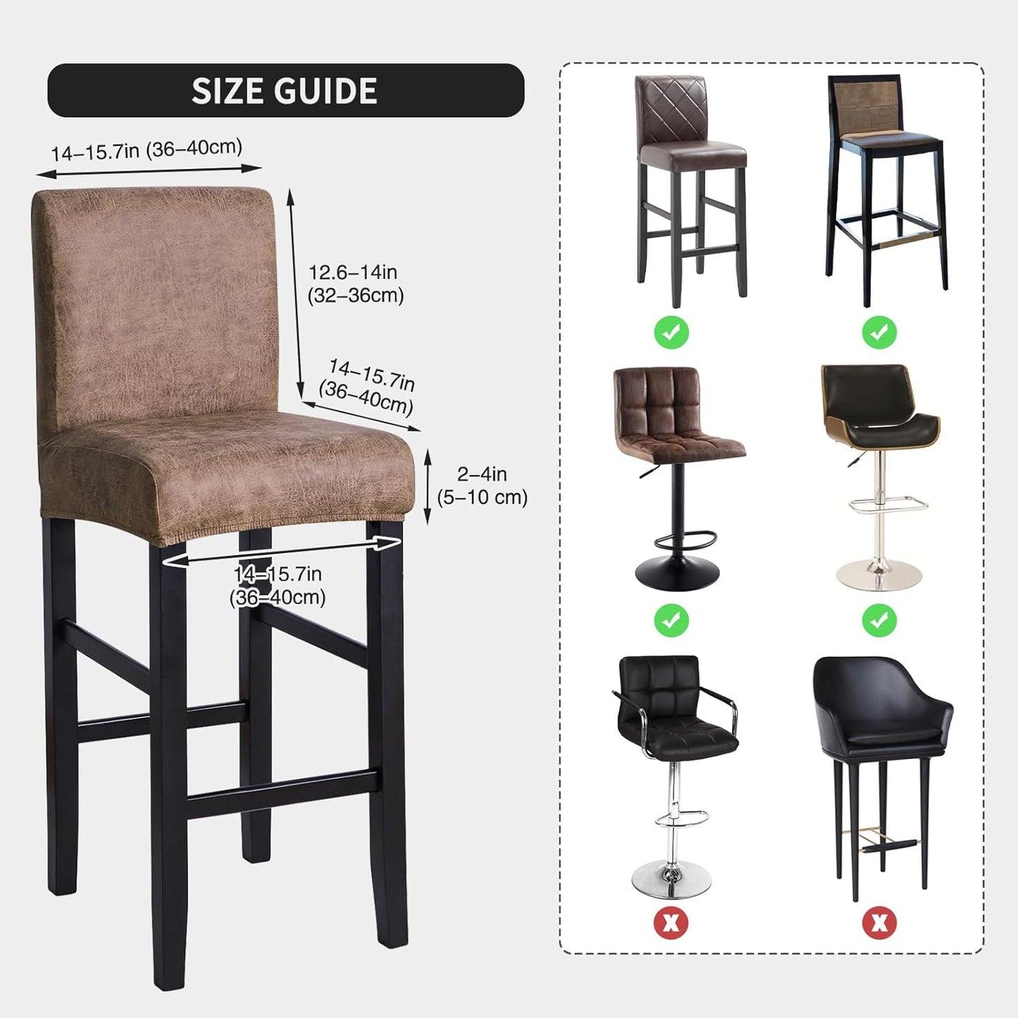 FORCHEER Bar Stool Chair Cover with Backs Set of 4 Leather Looking Barstool Slipcover for Short Back Counter Chairs Removable Washable (4PC,Camel)