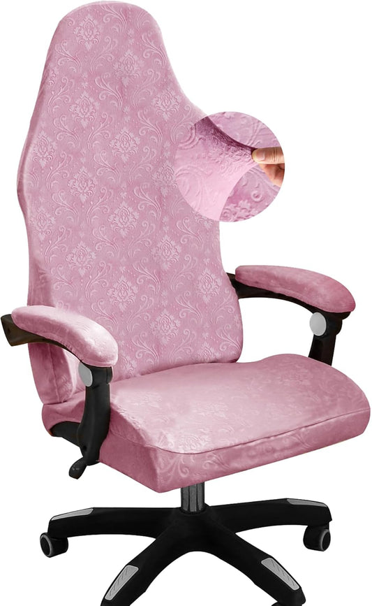 FORCHEER Velvet Gaming Chair Cover with Armrest Covers Pink Stretch Racing Style Game Chair with Attached Arms Covers Cat Scratch Proof Washable
