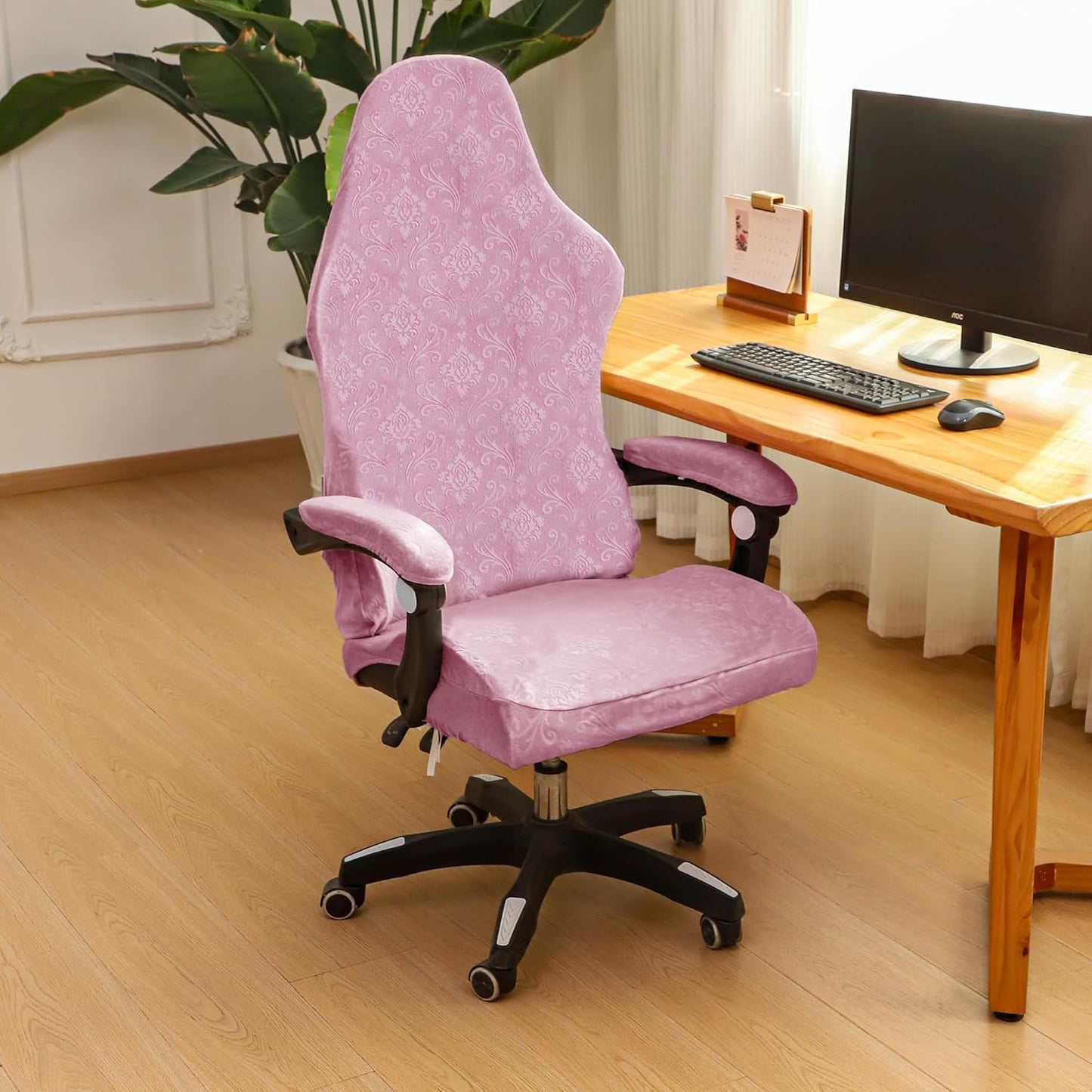 FORCHEER Velvet Gaming Chair Cover with Armrest Covers Pink Stretch Racing Style Game Chair with Attached Arms Covers Cat Scratch Proof Washable