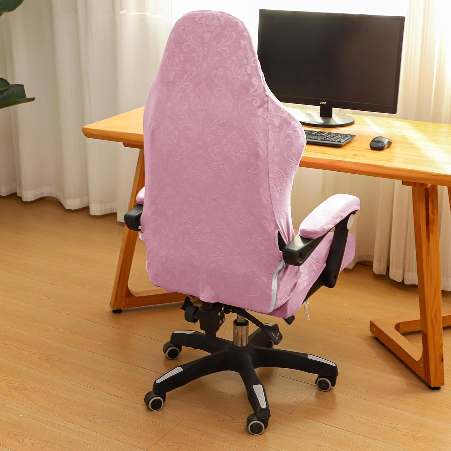 FORCHEER Velvet Gaming Chair Cover with Armrest Covers Pink Stretch Racing Style Game Chair with Attached Arms Covers Cat Scratch Proof Washable