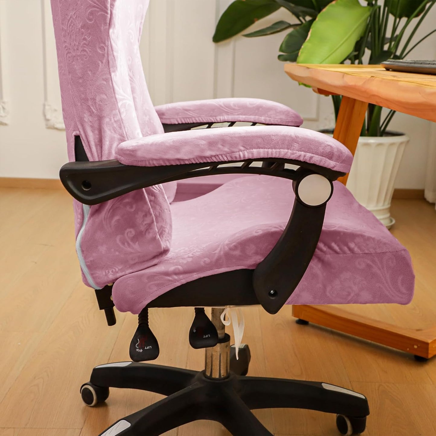 FORCHEER Velvet Gaming Chair Cover with Armrest Covers Pink Stretch Racing Style Game Chair with Attached Arms Covers Cat Scratch Proof Washable