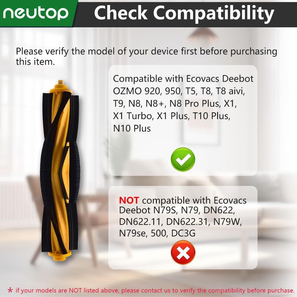 Brush Rollers Compatible with Ecovacs Deebot OZMO 920, 950, T5, T8 aivi, T9, N8 Pro, X1 Turbo/Plus, T10 Plus, N10, Robot Vacuums, 2-Pack.