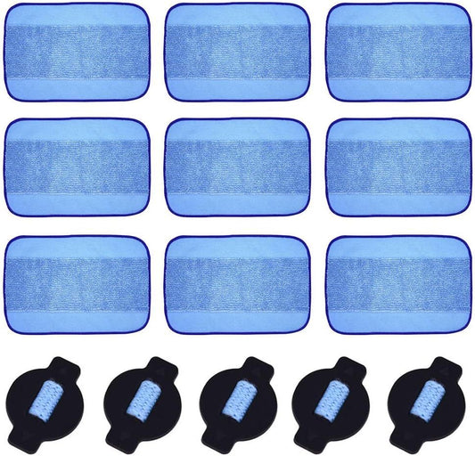 Microiber Washable Wet Mopping Cloths Pads Water Wick Caps Kit Replacement Compatible with iRobot Braava 320 380 381 380T 390 390T Mint 4200 4205 5200 5200C Model, 9 Wet Mops 5 Wick Cap.