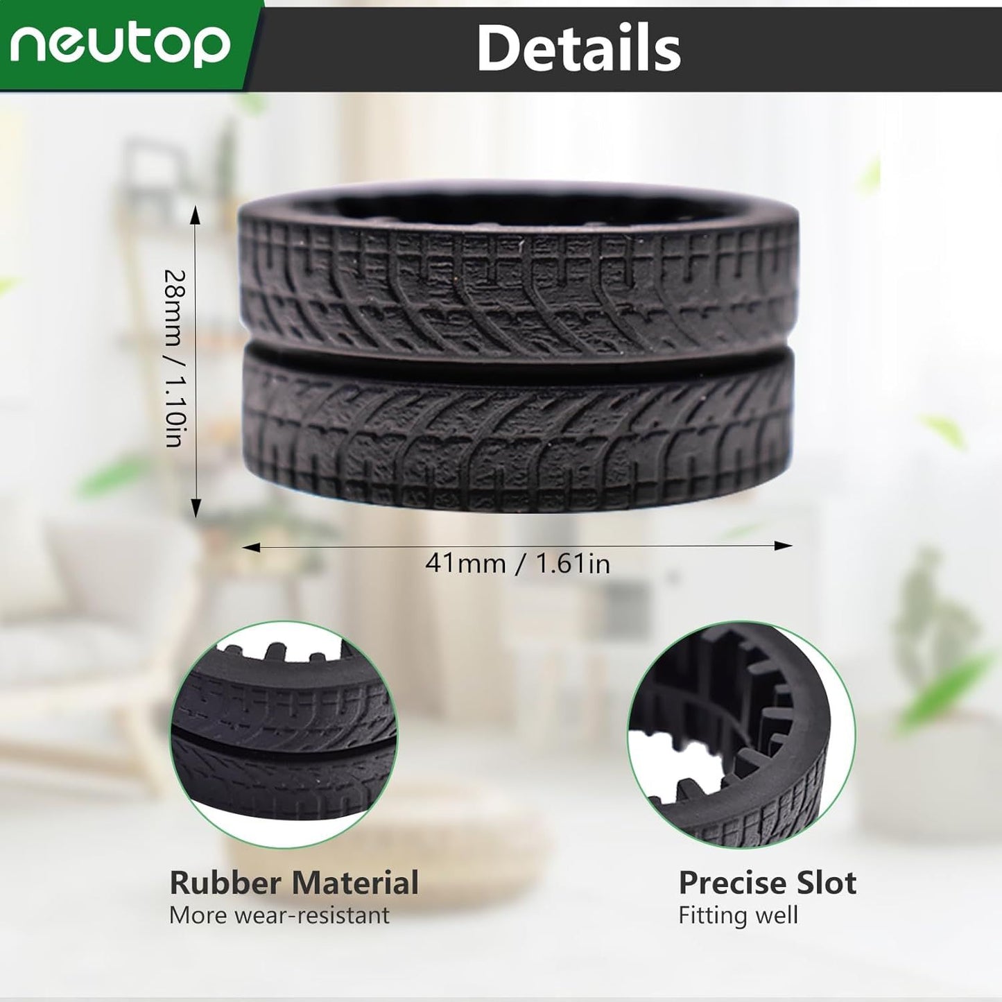 Replacement Rubber Wheel Tires Compatible with iRobot Braava Jet M6 (6110) (6012) (6112) (6113), Anti-slip, Great Adhesion and Easy Assembly, 4-Pack.