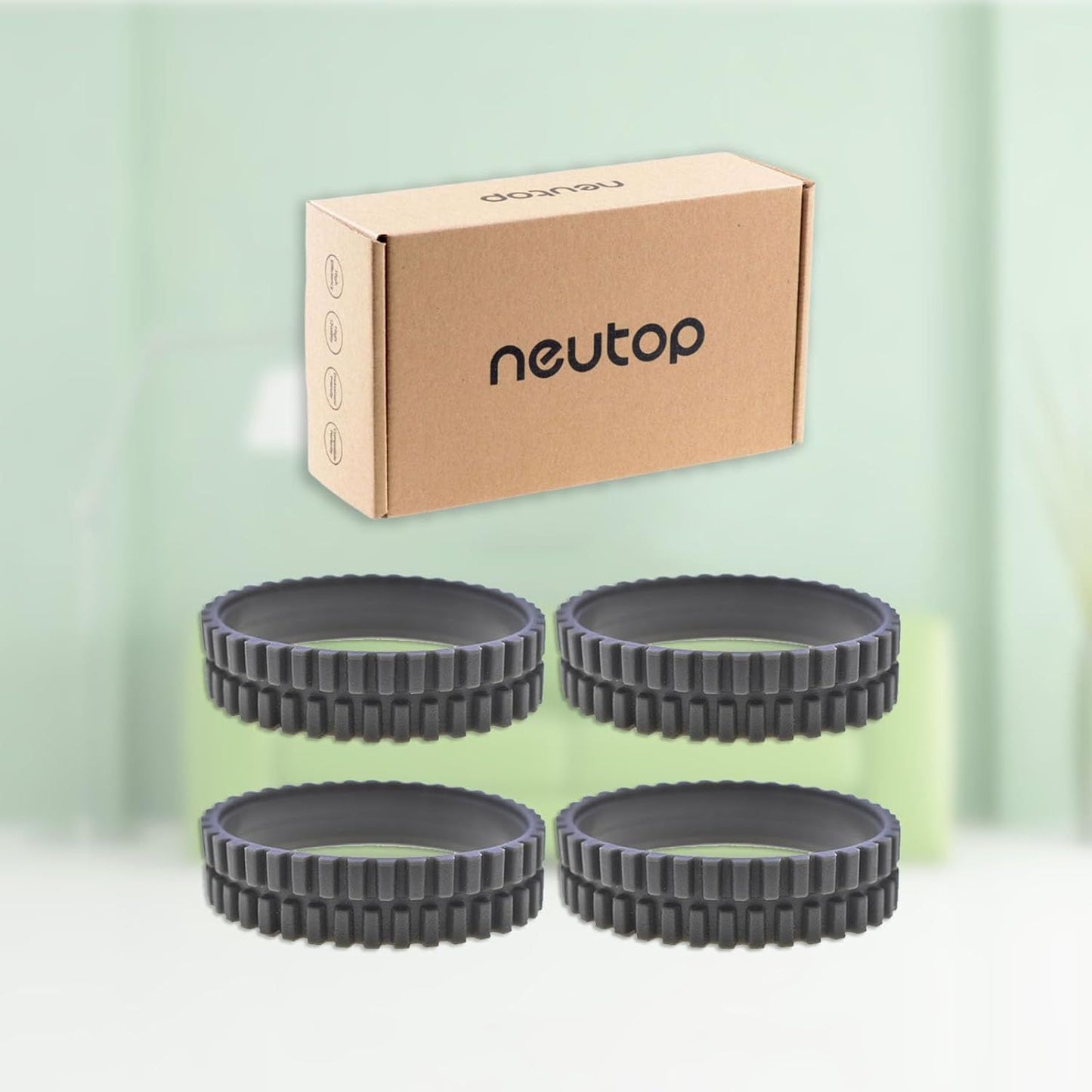 Replacement Rubber Wheel Tires Compatible with euy RoboVac 11S, 11S MAX, 15T, 30, 30C, 15C, 15C MAX, 12, 35C Models, Anti-slip, Great Adhesion and Easy Assembly, 4-Pack.