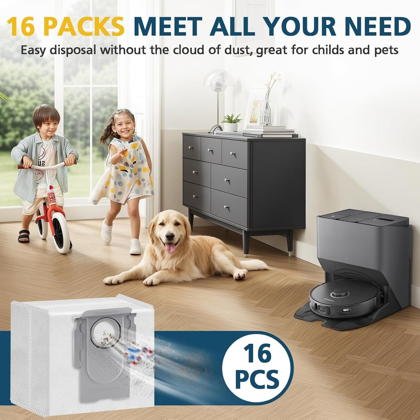 16 Packs Q10 Q7 Q5 Bag Replacement or  Q10 S5+, Q7 M5+, Q5 Max+, 3.6L Vaccum Bag or Q10 X5+, Q5+, Q5 Pro+, Q8 Max+, Q7+, Q7 Max+, S8+, S8 Pro Ultra, S7 Pro Ultra, S7 MaxV Ultra