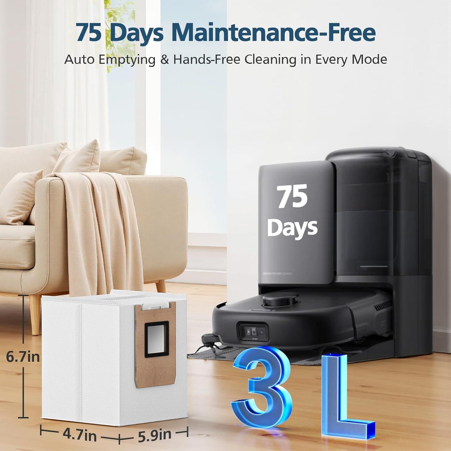 E25 / E28 Dust Bag, 20 Pcs Vacuum Bags or Euy E25, E28, E20, C28 Robot Vacuum, 3L Large Capacity Replacement Bags, Leak-Proo