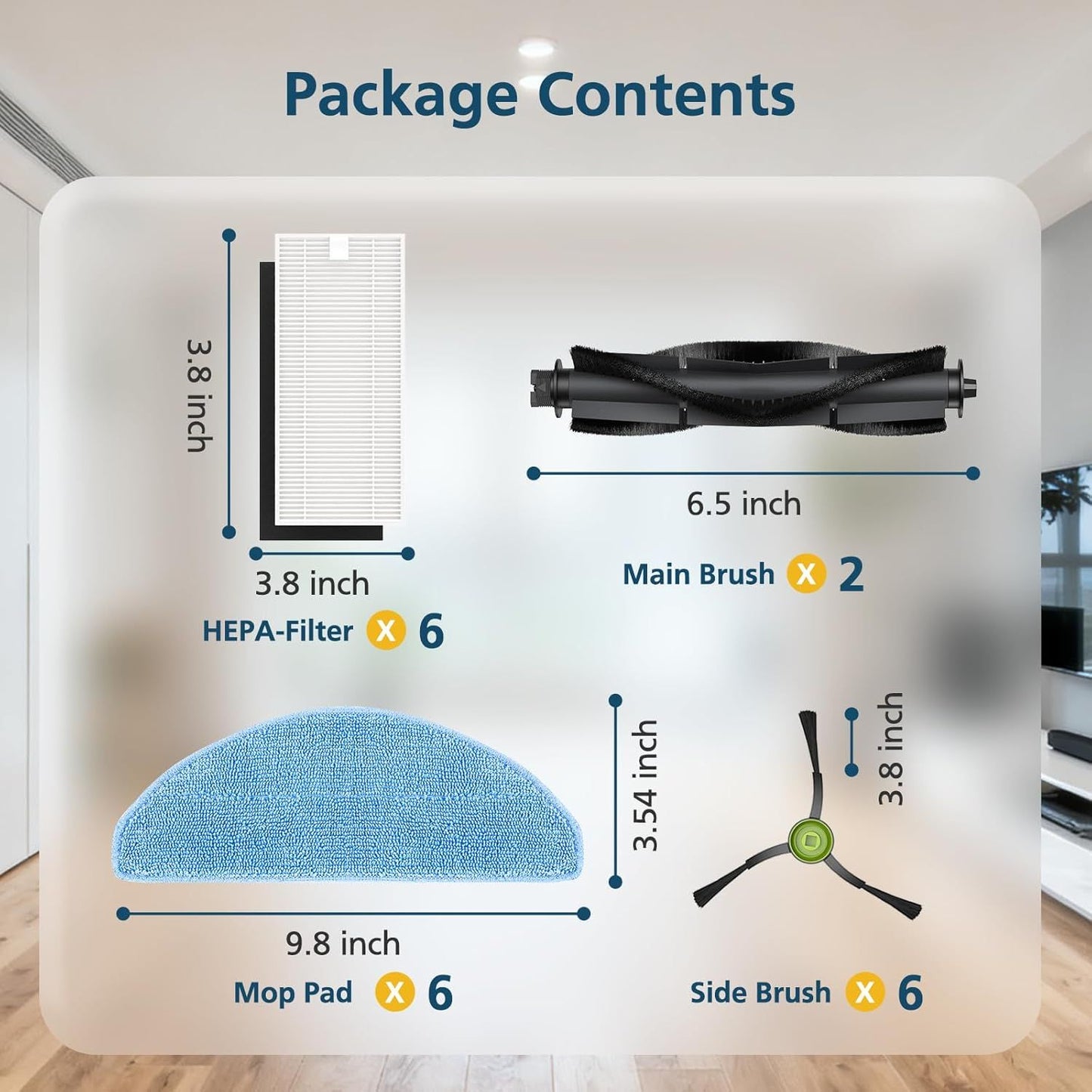 G8000 Max Replacement Parts, or Tikom G8000 Max, L8000 Plus, 2025 Year L8000 Pro Robot Vacuum, Accessories Include 2 Main Brushes, 6 Side Brushes, 6 HEPA ilters, 6 Mop Pads