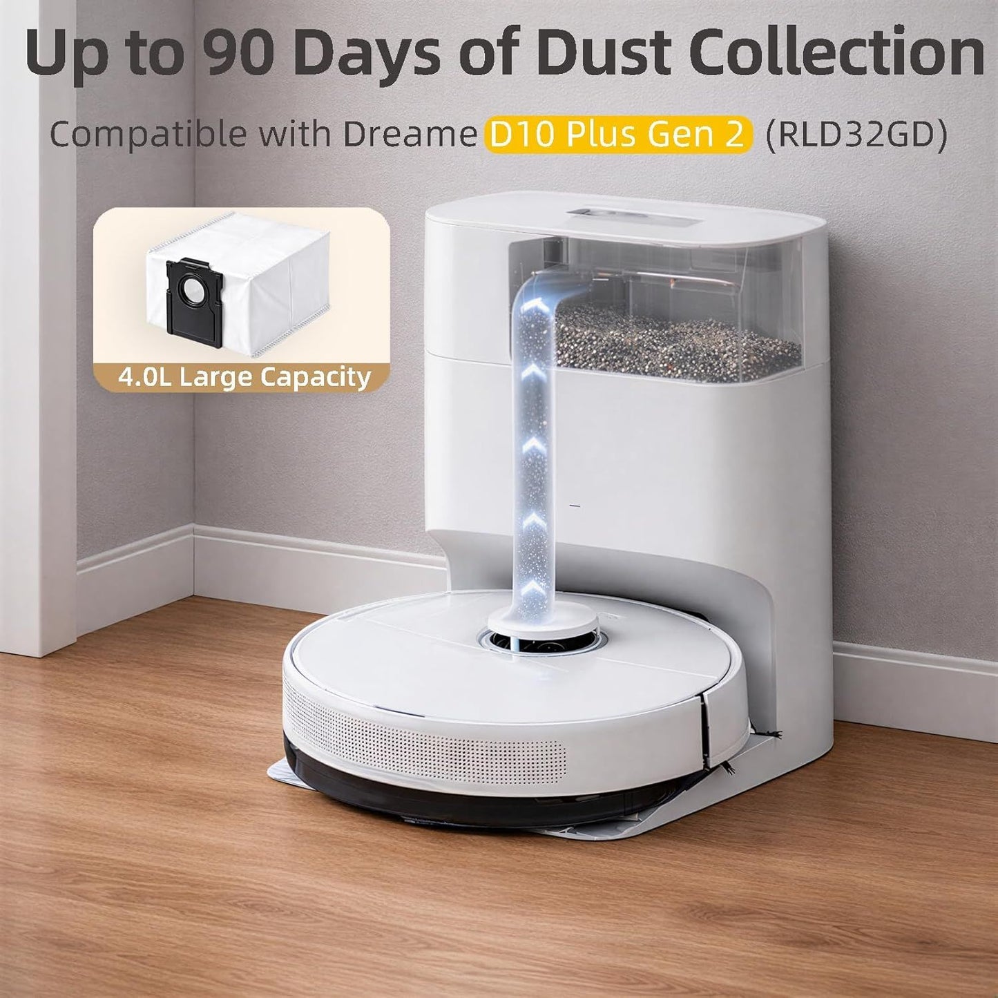 10-Pack 4-Liter Dust Bags Compatible with Dreame D10 Plus Gen 2 Robot Vacuum (RLD32GD), 10 × 4L Disposable Replacement Vacuum Bags
