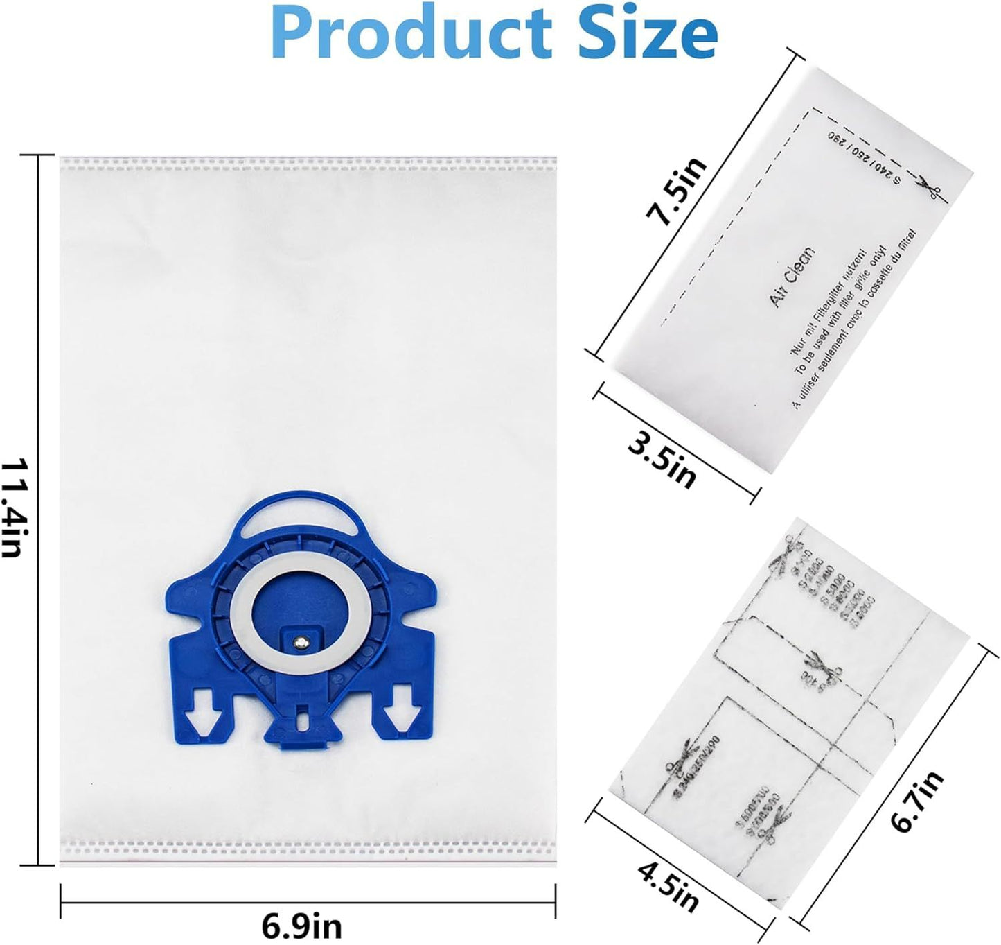 10 Packs 3D Airclean Bags Replacement or Miele GN Vacuum Cleaner Bags it or Miele Classic C2 C3 S2 S5 S8 S400 Series with Motor Protection ilters, AirClean ilters