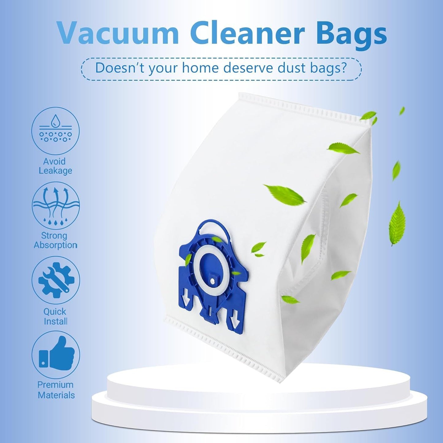 10 Packs 3D Airclean Bags Replacement or Miele GN Vacuum Cleaner Bags it or Miele Classic C2 C3 S2 S5 S8 S400 Series with Motor Protection ilters, AirClean ilters