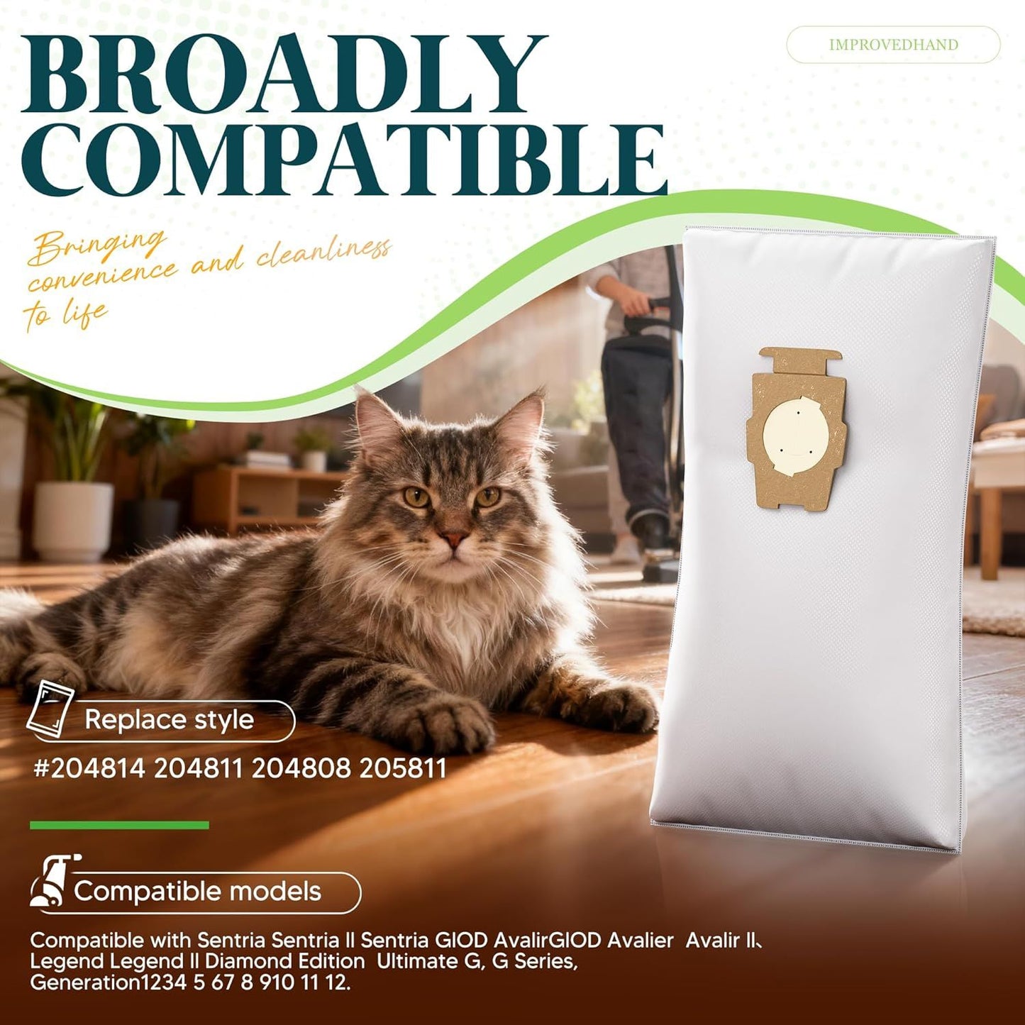12 Pack Vacuum Bags [Model 204814] Compatible with Kirby Sentria/Avalir/Ultimate G Series | Replaces -Style & Twist-Style 204811 205811 204808 | Replacement Parts by