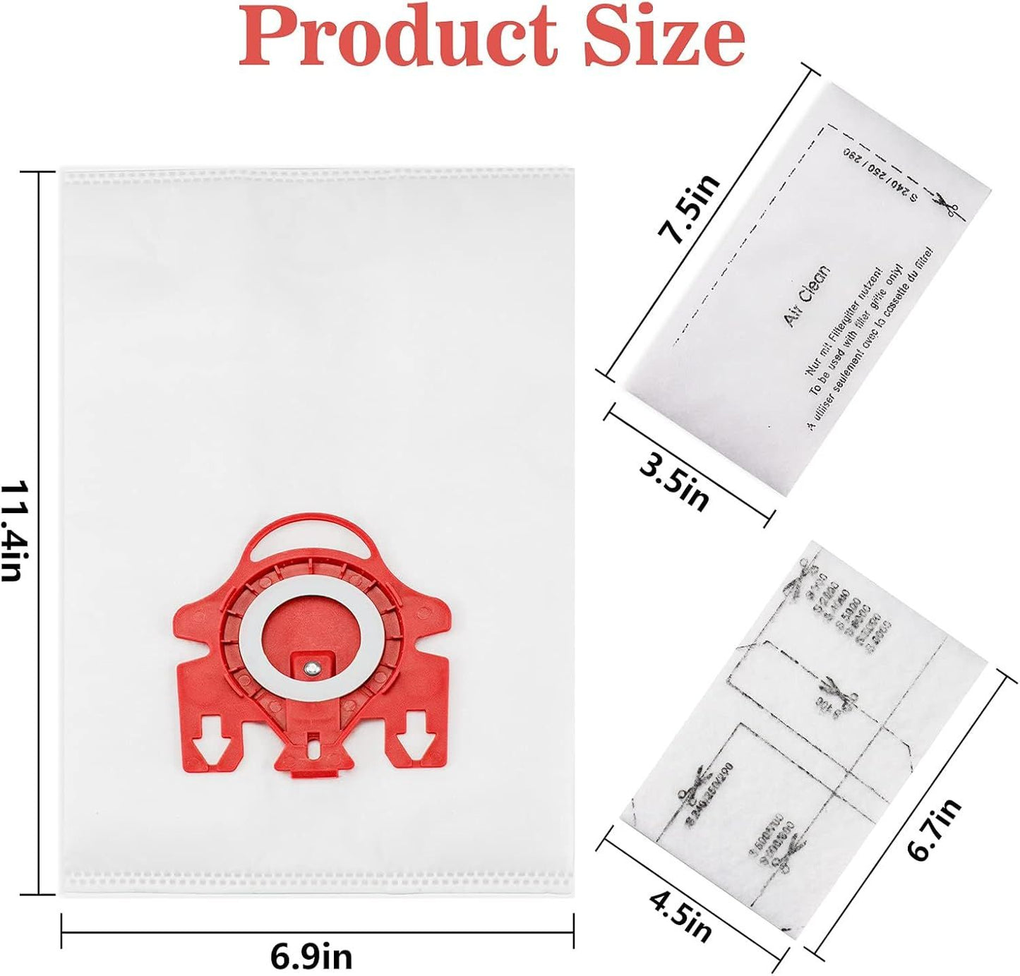 3D Airclean Dust Bags Replacement or Miele JM Vacuum Compact C2 Compact C1 Complete C1 S241 S290 S300i S500 S700 S4 S6 Series (Pack o 10) with 3 Motor Protection ilters 3 Air.Clean ilters