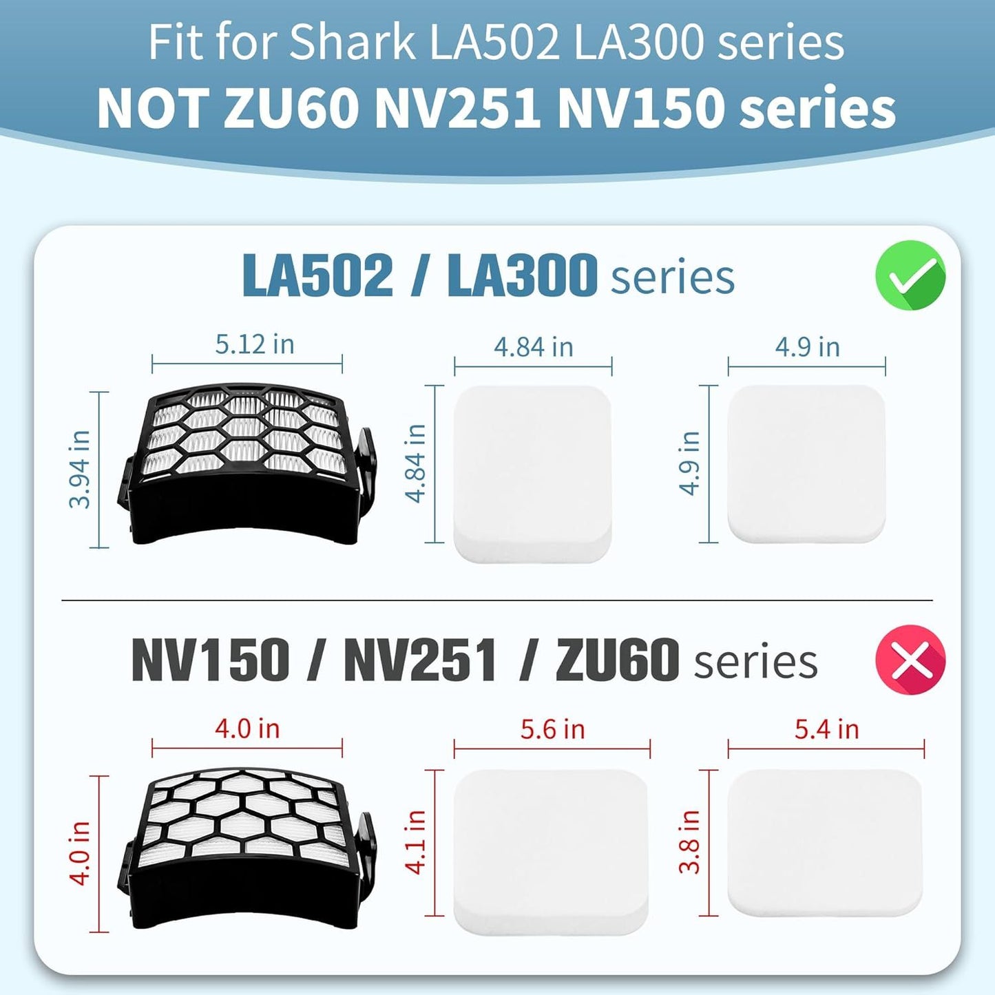 LA502 LA300 ilters Compatible with Shark Rotator Navigator Lit-Away ADV DuoClean Powerins Upright Vacuum LA300 LA301 LA322 LA502 Replaces Part # XK320 & XH320 hepa ilter