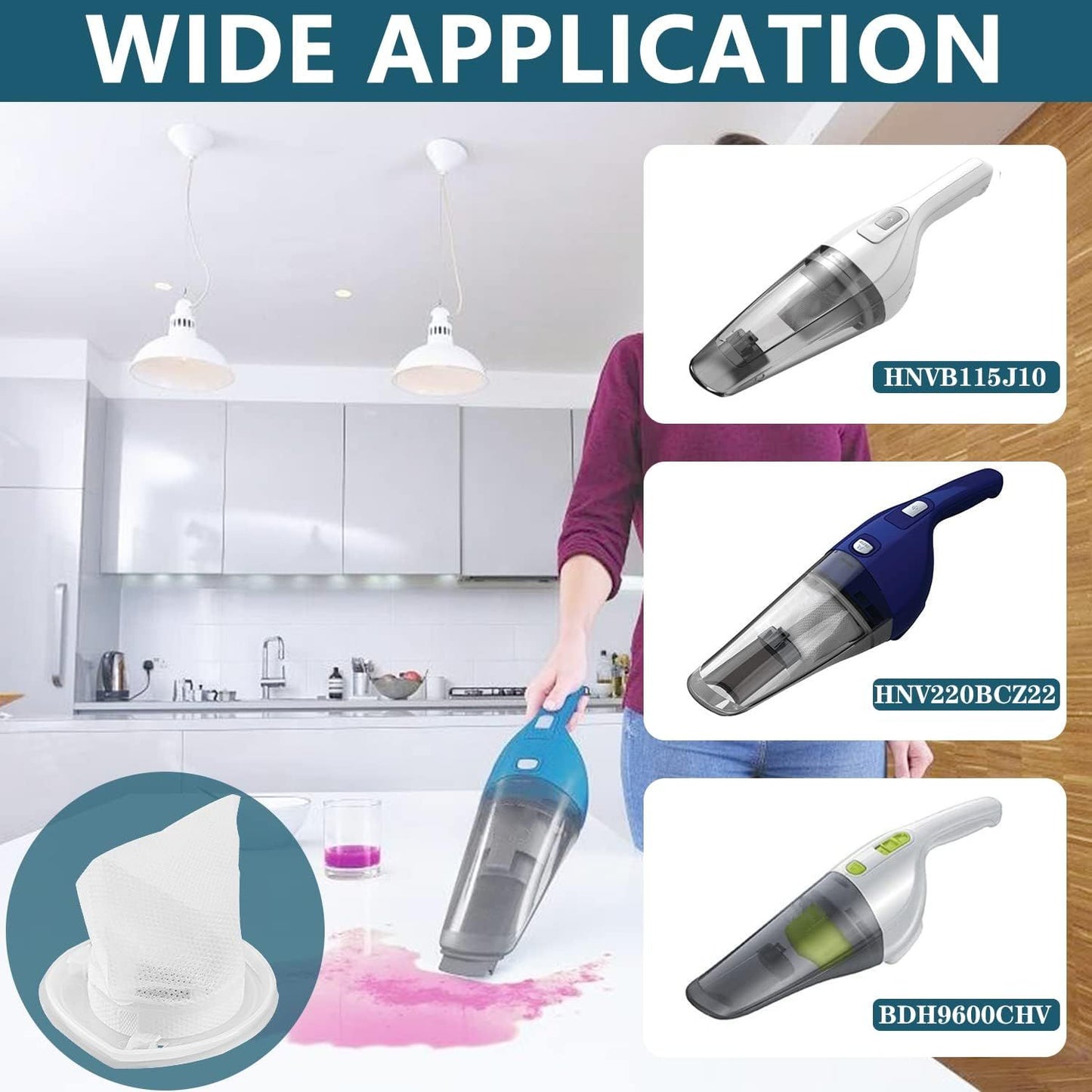 EV100 ilter Replacement Compatible with Black & Decker Hand Vacuum HNV220B HNV115J HNV215B HNV115B 90590689 Series Cleaners, 6 Pack