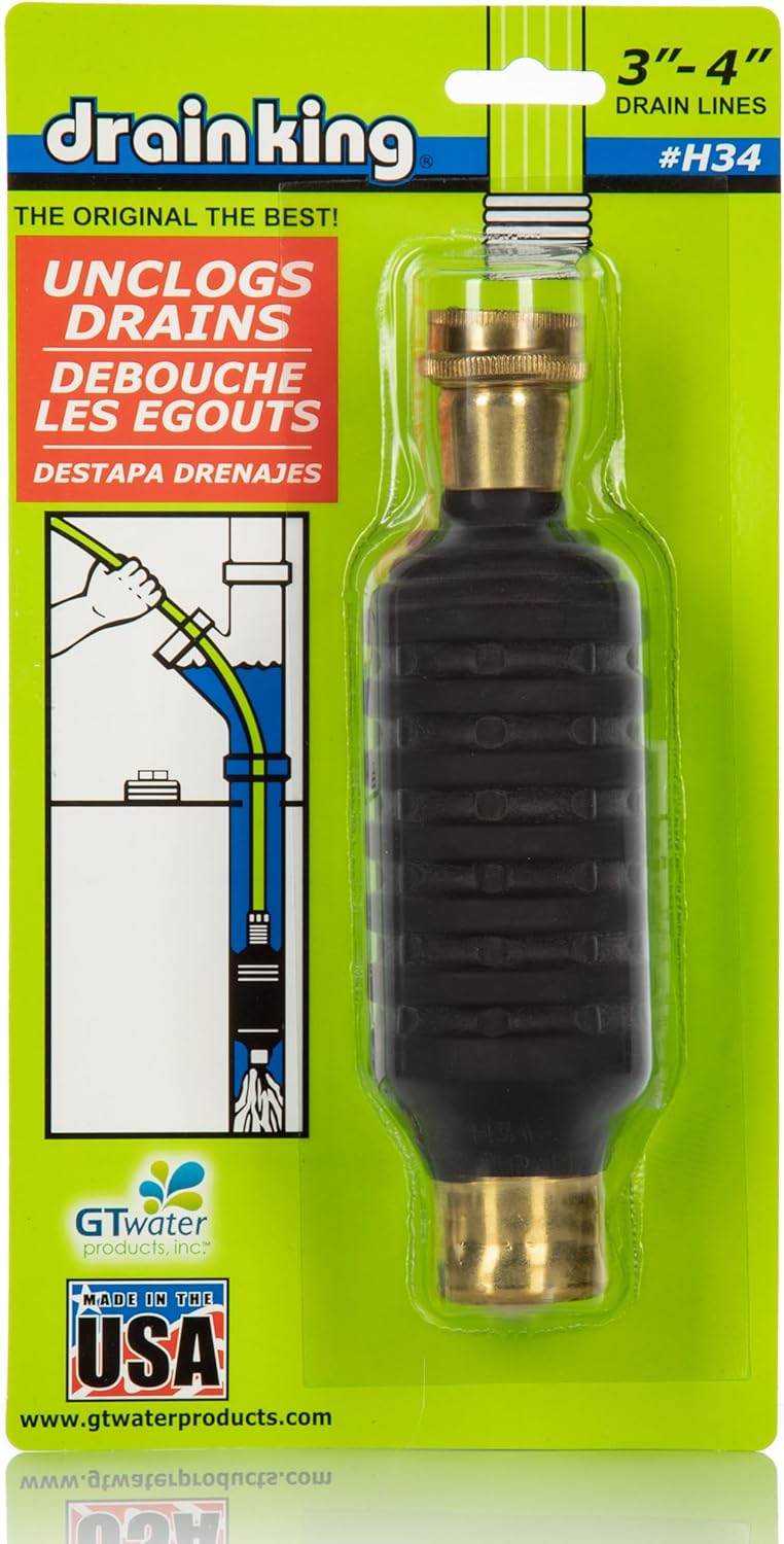 Drain King H34 Unclogs Sewer Lines, Main, and Outside Deck Drains, 3 To 4 Inch