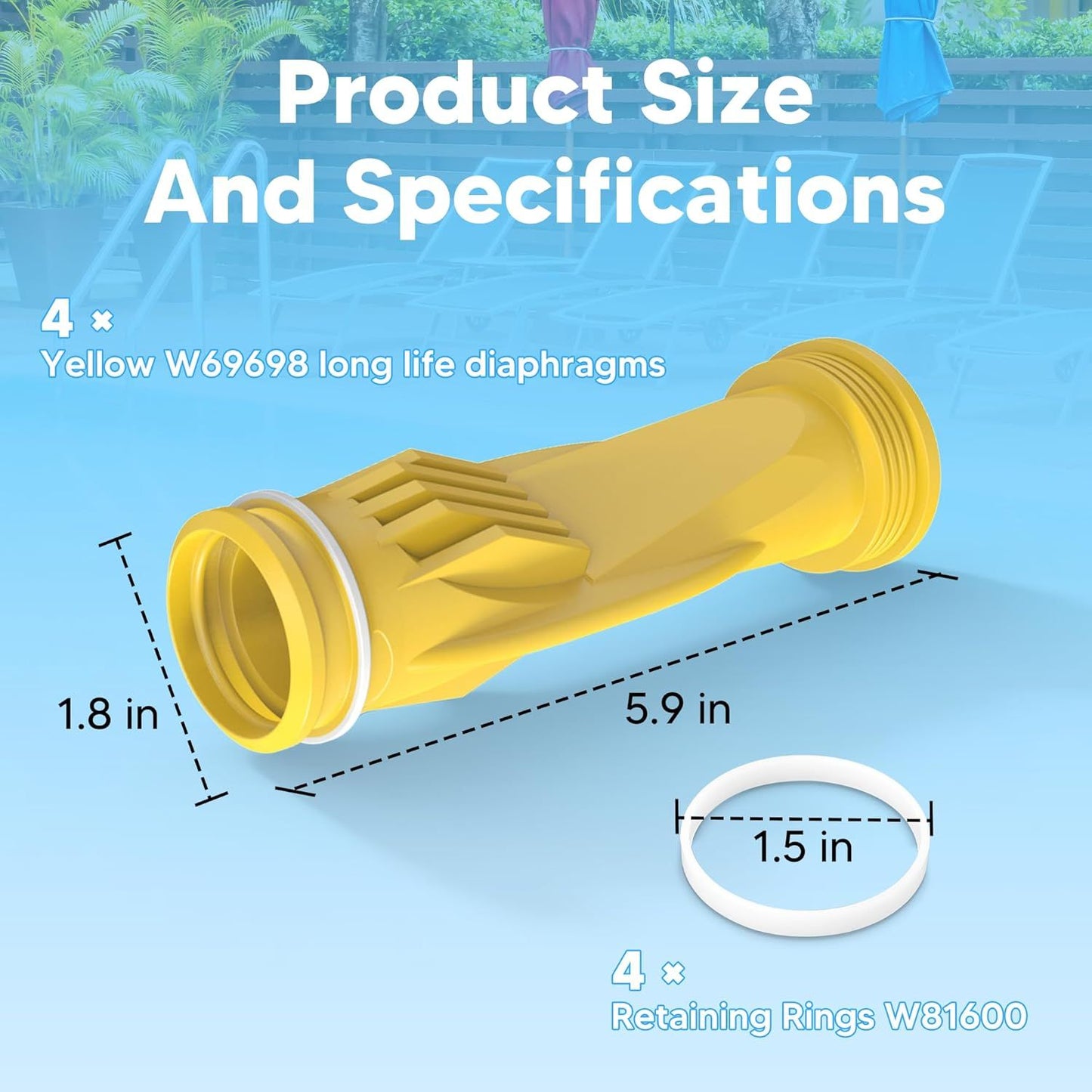 W69698 Pool Cleaner Diaphragm with W81600 Rataining Ring Long-Lie Replacement or Zodiac Baracuda G3 G4 (4 Pack)