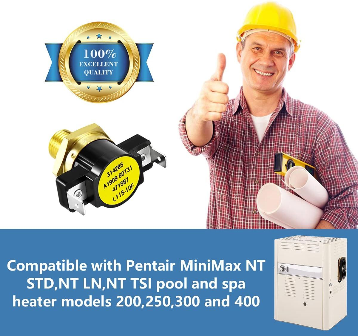 471587 115-degree ahrenheit Hi-Limit Thermostat Replacement or Pentair MiniMax Pool and Spa Heater NT STD 200 250 300