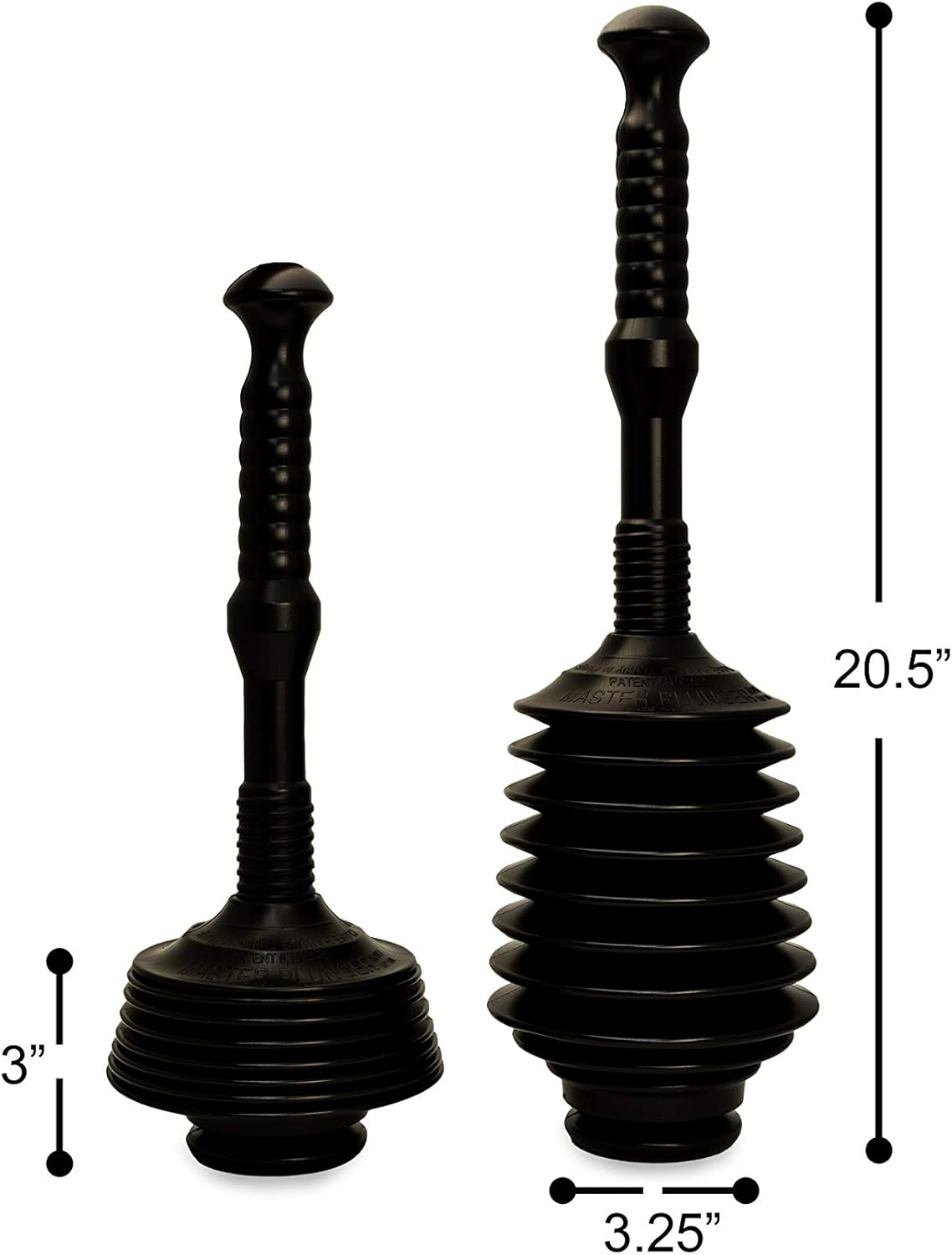 Master Plunger MP100-3 Heavy Duty Toilet Plunger Clears, Kitchen Sinks, Garbage Disposal and, Toilets Fast. Equipped with Patented Automatic Air Relief Valve, Black