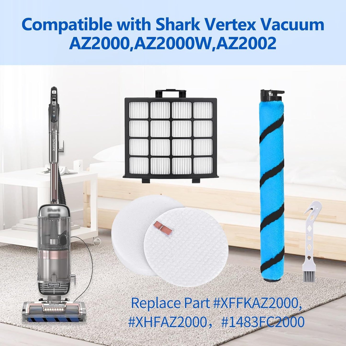 Sot Brushroll ilters Replacement Parts Acessories or Shark Vertex DuoClean Powerin Upright Vacuum AZ2002 AZ2000 AZ2000W Accessories, Part # 1483C2000 XHA 2000 & XKAZ2000