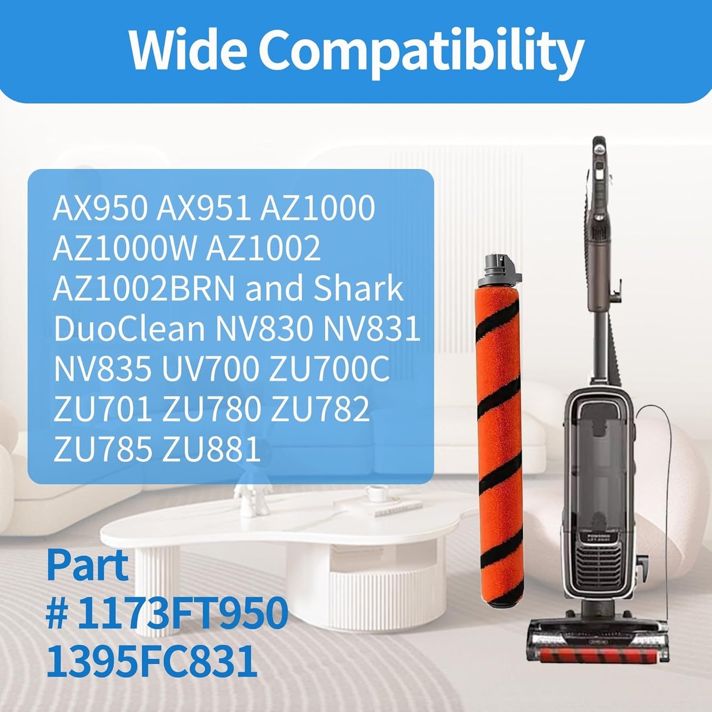 Brush Roll Replacement Compatible with Shark Apex AX950 AX951 AZ1000 AZ1000W AZ1002 & Duoclean NV830 NV831 NV835 UV700 ZU700C ZU701 ZU780 ZU782 ZU785 ZU881, Part # 1173T950 & 1395C831