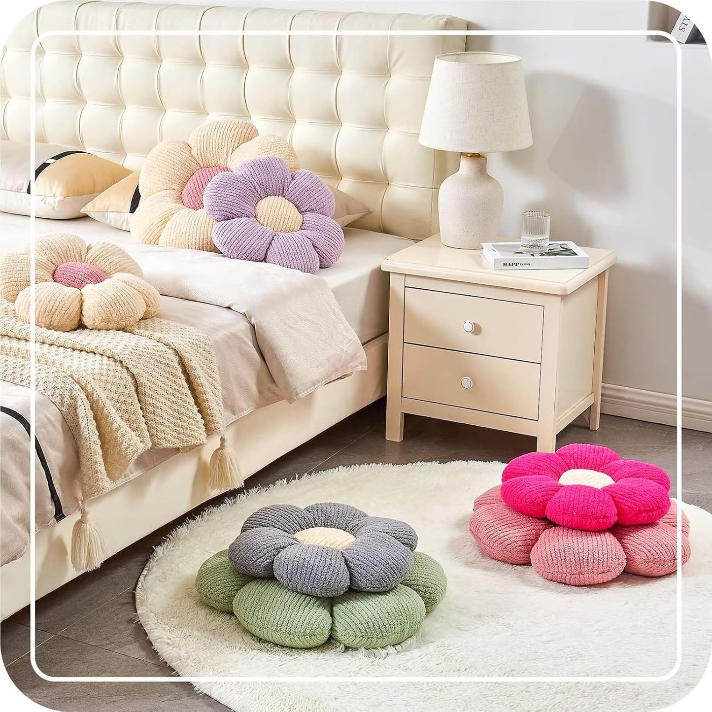 Flower Throw Pillow, Soft Sage Green 14.9" Shaped Floor Pillow for Home Decor, Cute Aesthetic Plush Decorative Pillows for Bed, Sofa, Couch