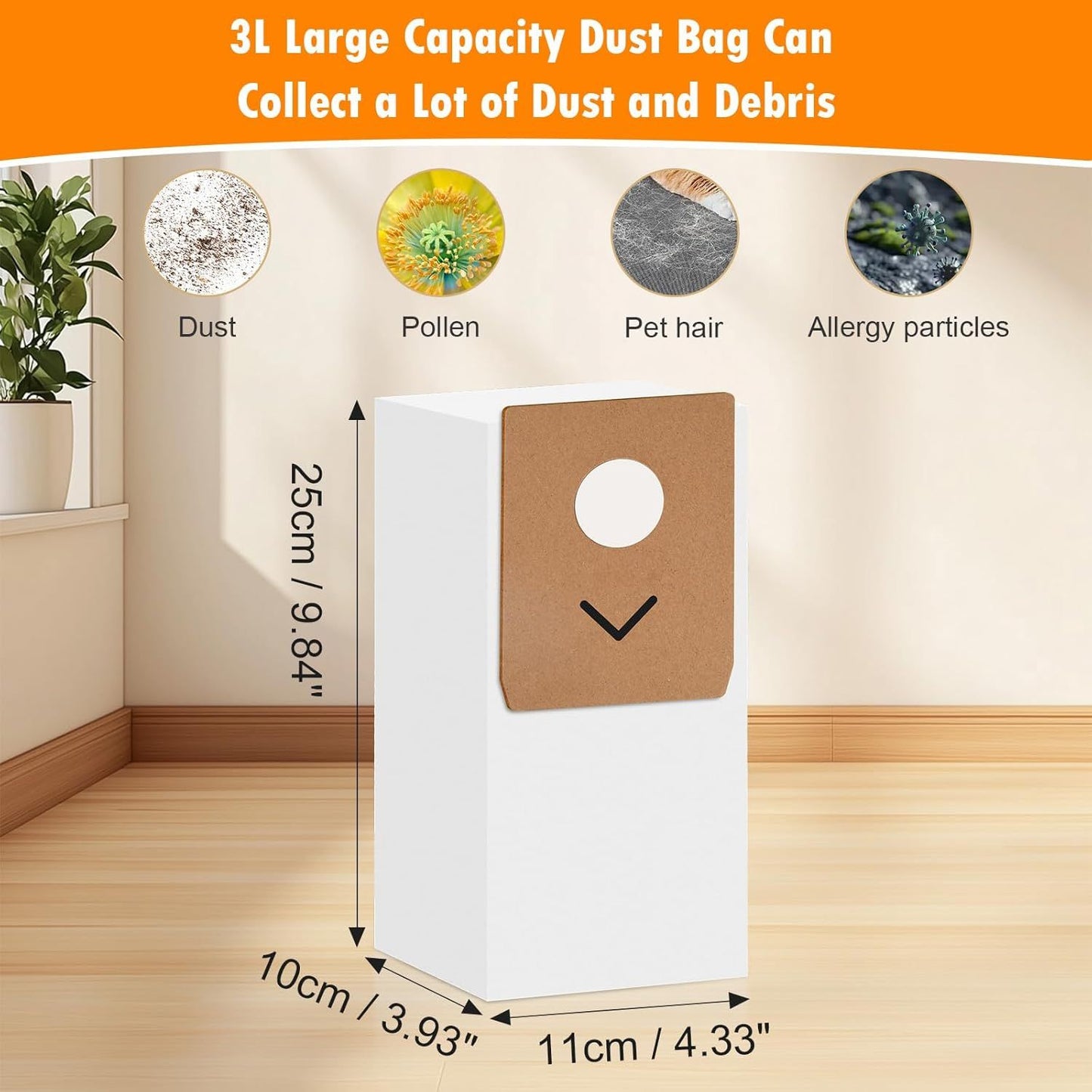 10 Pack Dust Bags or Eureka Stylus Elite NEC490BL NEC490SE NEC410BK Cordless Stick Vacuum Cleaner, 3L large Capacity Replacement Dust Bag