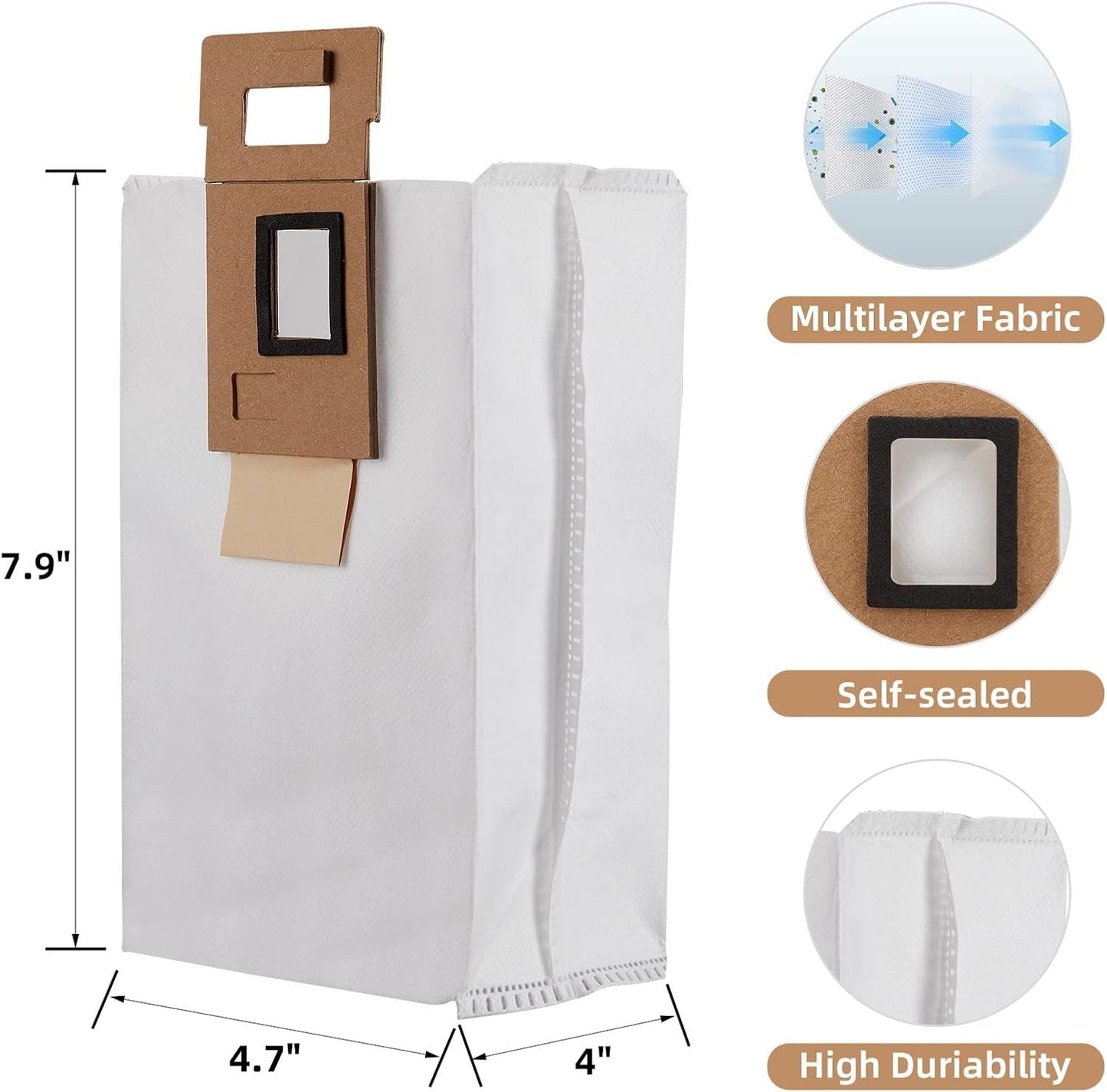 8 Pack Dust Bag or  S7 / S7+ Vacuum Cleaner Auto-Empty Dock, 3L Large Capacity Replacement Bag