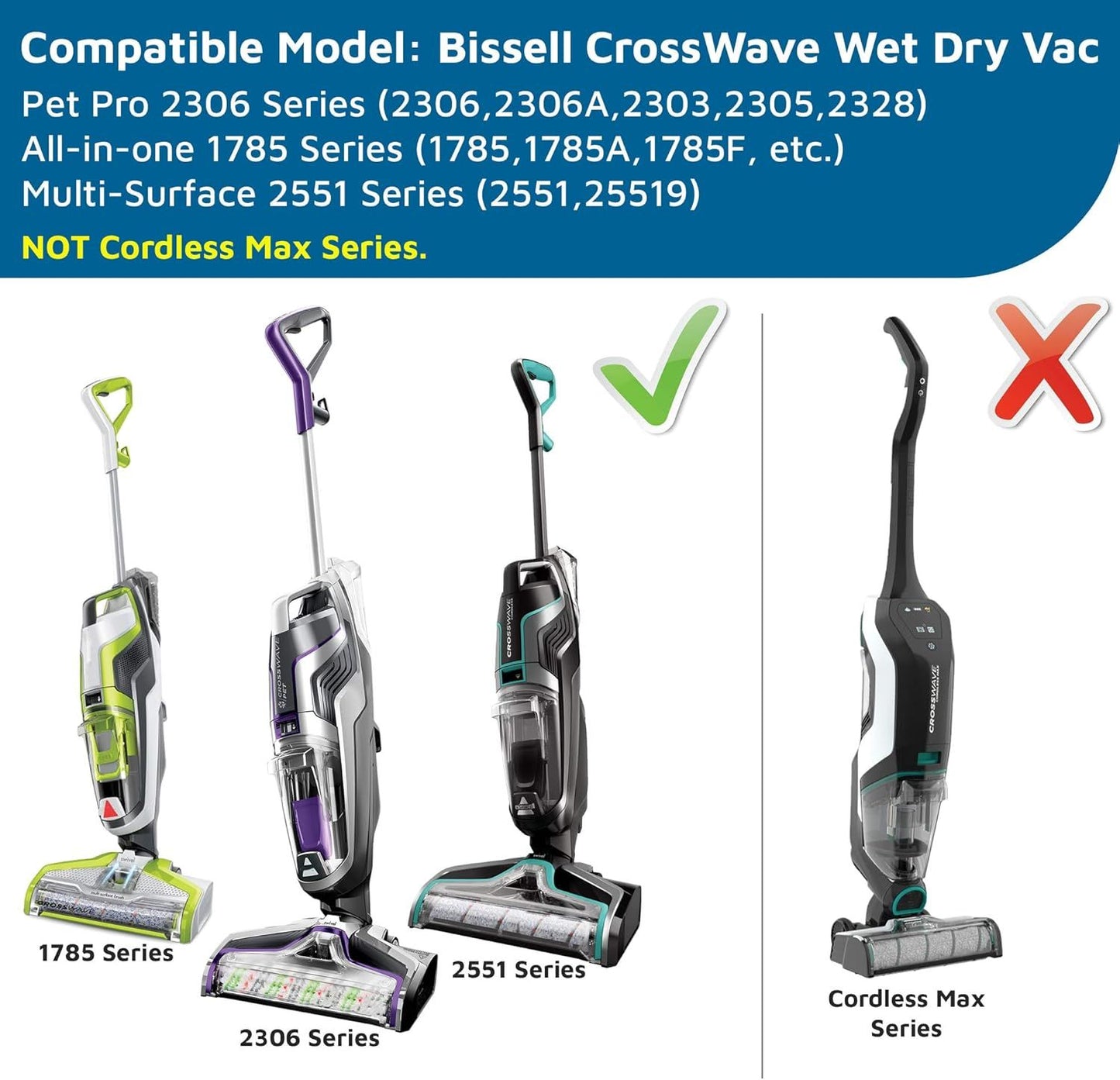 Replacements Part Compatible with BISSELL CrossWave Wet Dry Vacuum, CrossWave PET PRO and CrossWave Cordless Accessories (2 Multi-Surace Pet Brush Rolls+2 ilters)