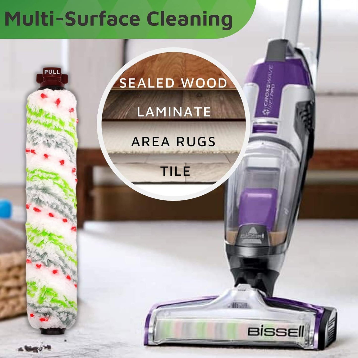 Replacements Part Compatible with BISSELL CrossWave Wet Dry Vacuum, CrossWave PET PRO and CrossWave Cordless Accessories (2 Multi-Surace Pet Brush Rolls+2 ilters)