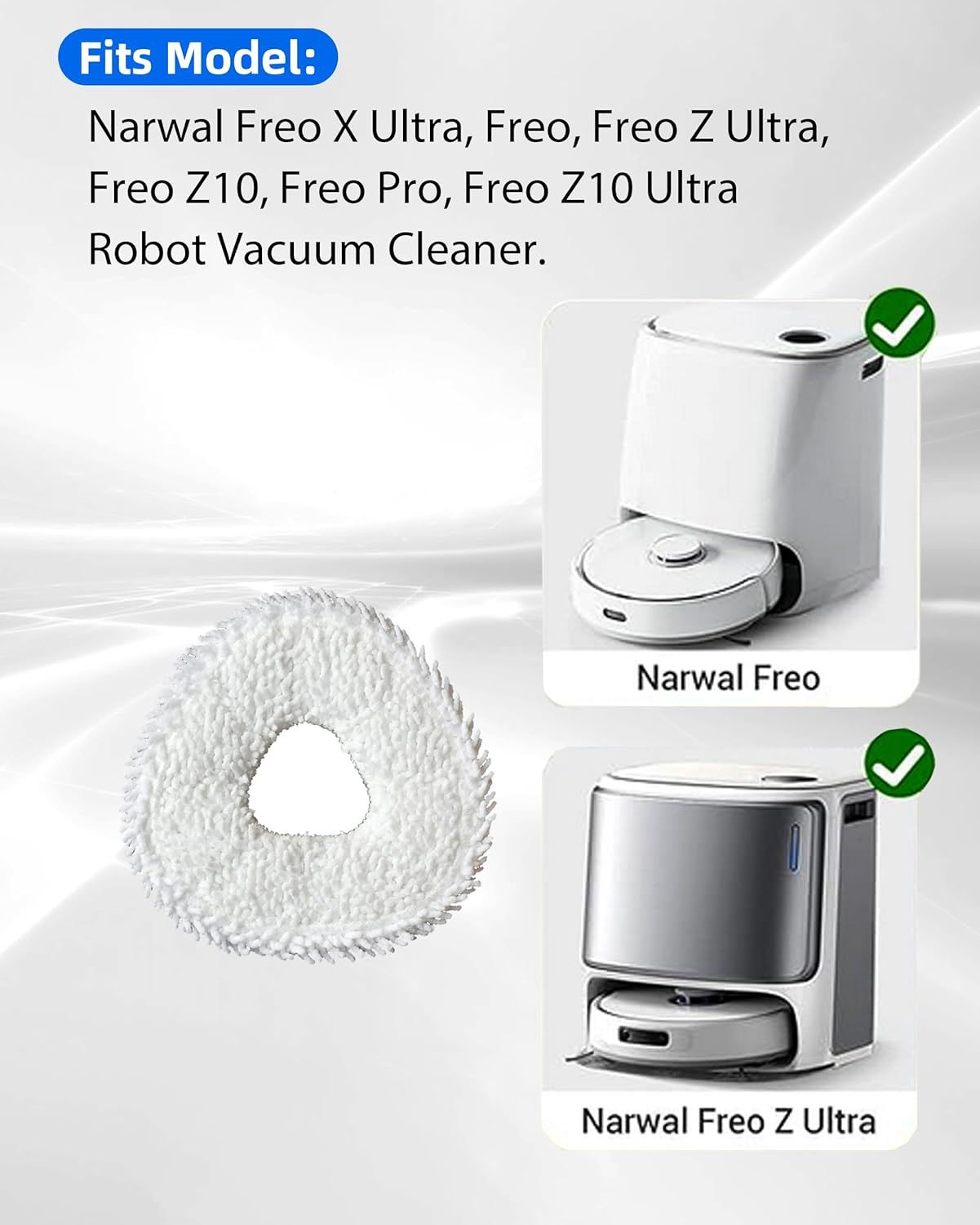 Robot Vacuum and Mop Pads 10 Pack or Narwal reo X Ultra/reo /reo Z Ultra/reo Z10/reo Pro/reo Z10 Ultra Robot Vacuum, High Absorbency Microiber Replacement Pads, Washable Robot Mop Pads White