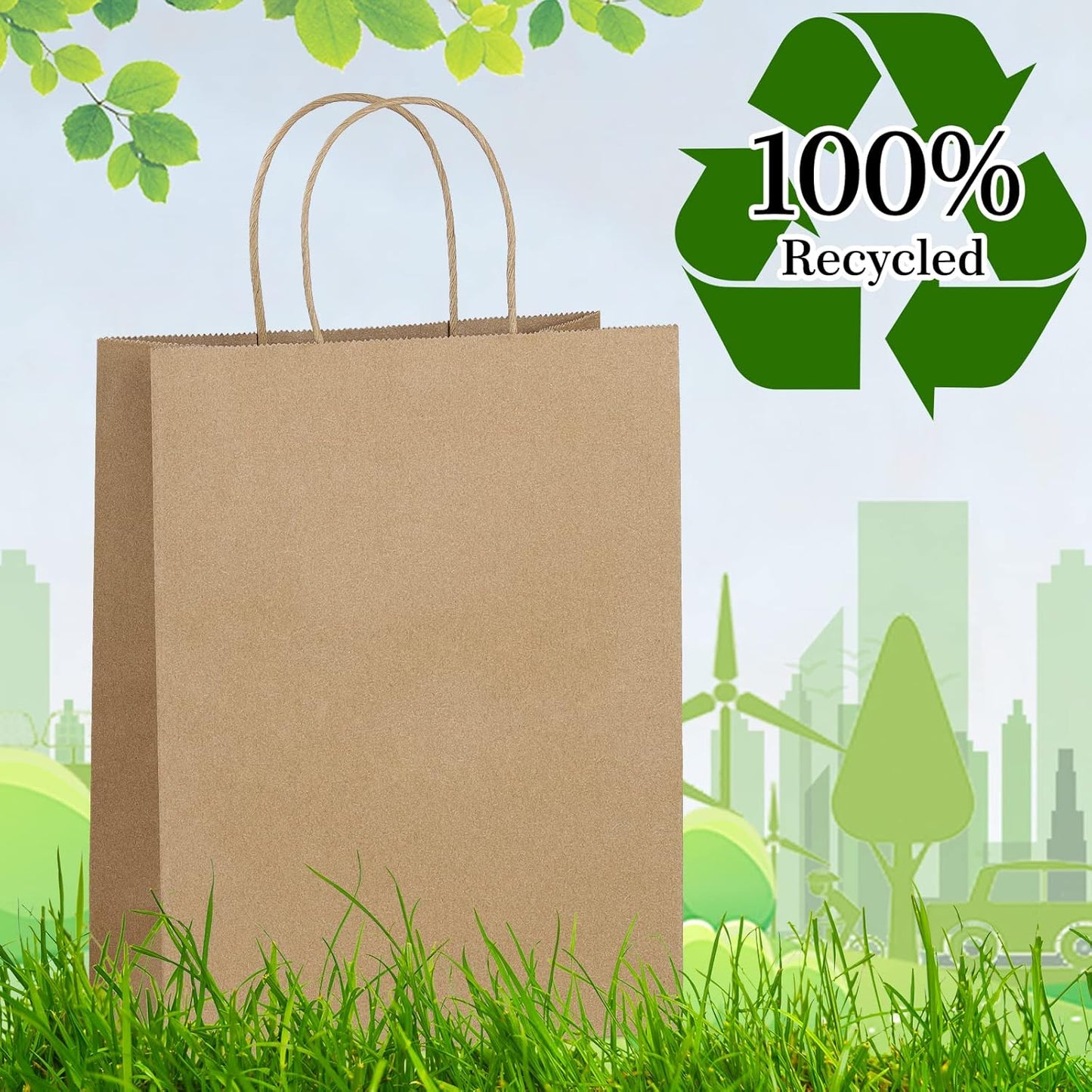 Eupako Kraft Shopping Bags 10x5x13 - 100 PCS Brown Paper With Handles, Gift Bulk, Party Favor, Merchandise, Retail