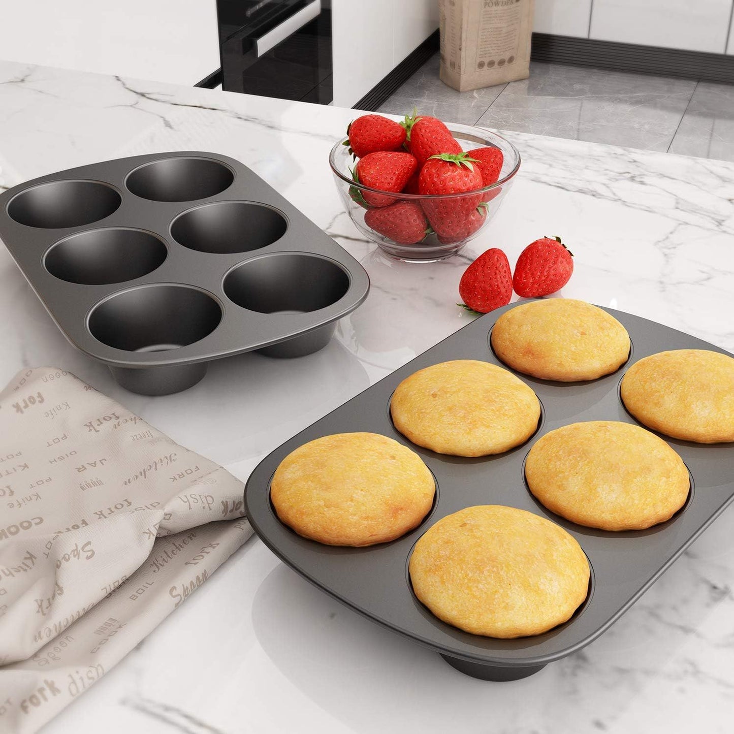 3 Pack Nonstick Muin Pan, Carbon Steel Cupcake Pan, Easy to Clean and Perect or Making Muins or Cupcakes, 6 Cup Jumbo