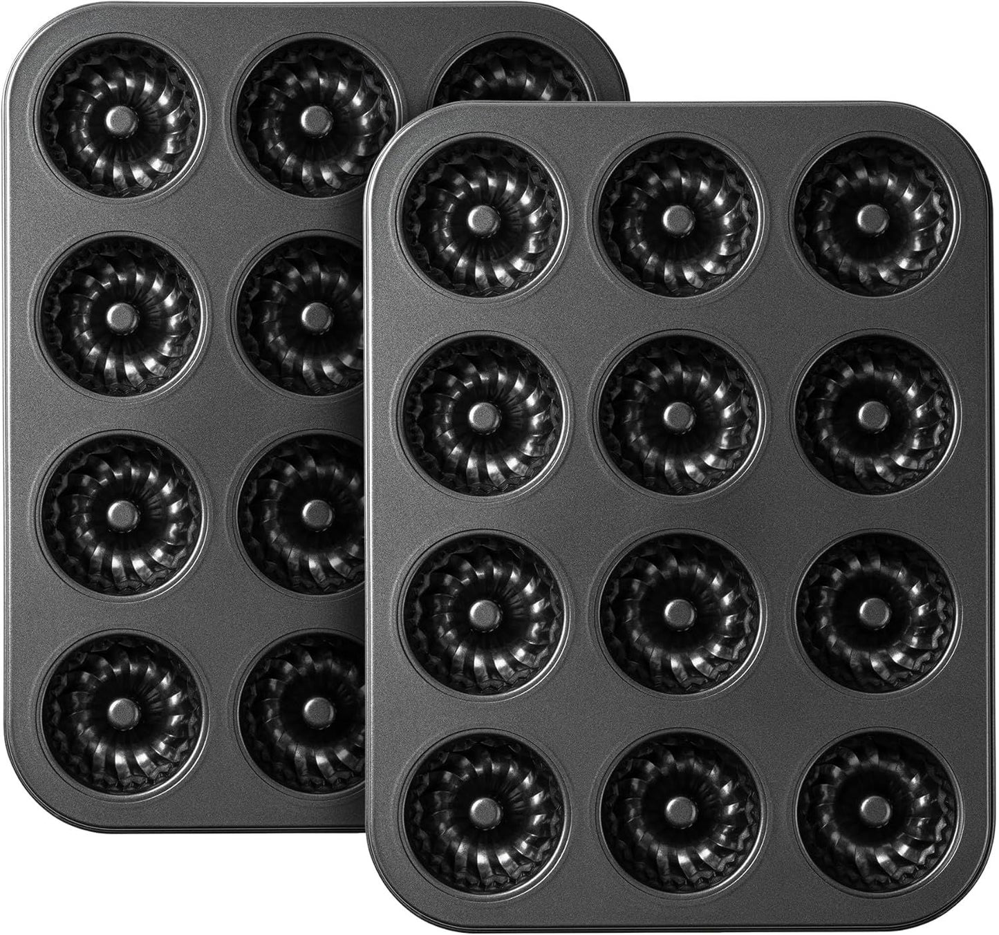 Mini luted Tube Cake Pan, 12 Cavity Baking Pan, Non-stick Baking Mold or Cupcakes, Donuts, Cornbread, Brownies, Jellies, Set o 2