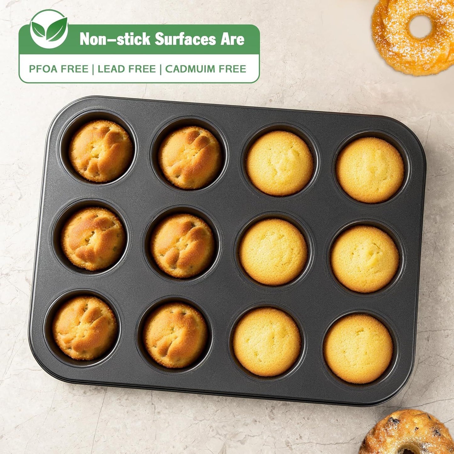 Mini luted Tube Cake Pan, 12 Cavity Baking Pan, Non-stick Baking Mold or Cupcakes, Donuts, Cornbread, Brownies, Jellies, Set o 2