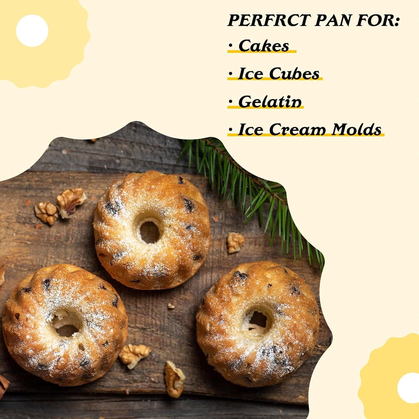 Mini luted Tube Cake Pan, 12 Cavity Baking Pan, Non-stick Baking Mold or Cupcakes, Donuts, Cornbread, Brownies, Jellies, Set o 2