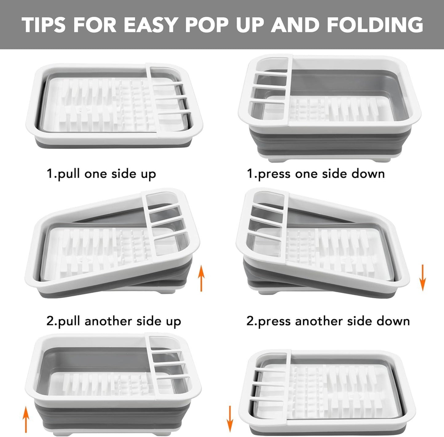 Collapsible Dish Drying Rack, Pop Up Dinnerware Drainer, Portable Plate Organizer or Kitchen RV Campers Travel Trailer, Space Saving Kitchen Storage Tray
