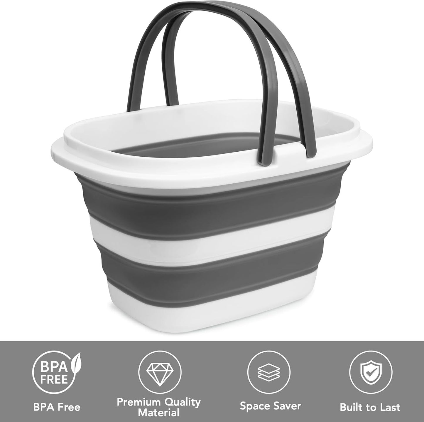 Large Collapsible Mop Bucket, 16L(4.2 Gallon) Plastic Bucket or House Cleaning, Car Washing, Silicone Cleaning Supplier Organizer, Portable Basket with Handle or Laundry Storage, RV Camping, ishing