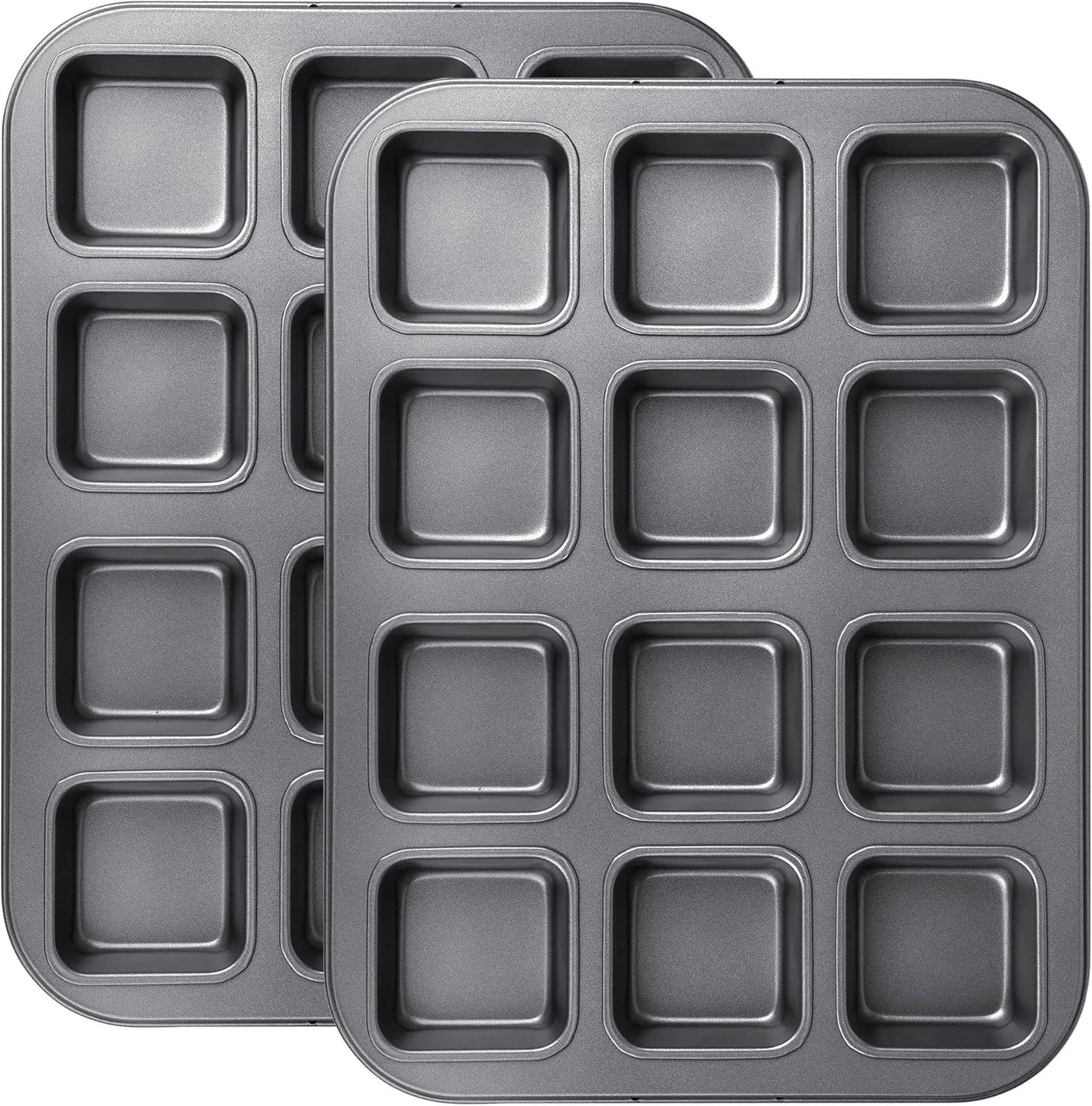 2 Pack Brownie Pan, Non-stick Bakeware or Bread and Loa, Heavy Duty Carbon Steel Mini Muin Pan, 12-Cavity