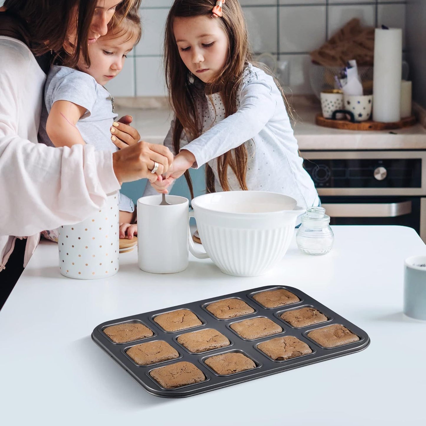 2 Pack Brownie Pan, Non-stick Bakeware or Bread and Loa, Heavy Duty Carbon Steel Mini Muin Pan, 12-Cavity