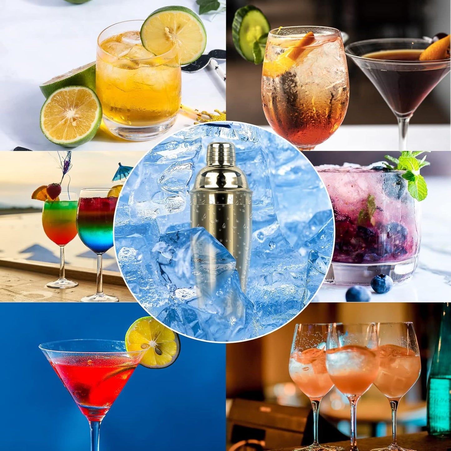 Large 24oz Cocktail Shaker Set, Stainless Steel 18/8 Martini Mixer Shaker with Built-in Strainer, Measuring Jigger & Mixing Spoon, Martini Shaker Set, Perect or Bartender and Home Use, Gold